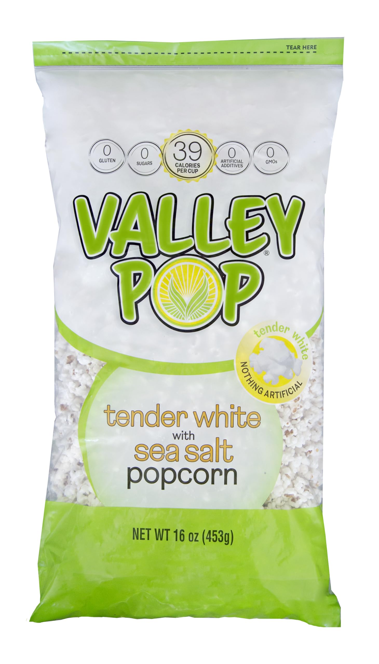 Valley Pop, Tender White with Sea Salt Popcorn, 16 Ounce