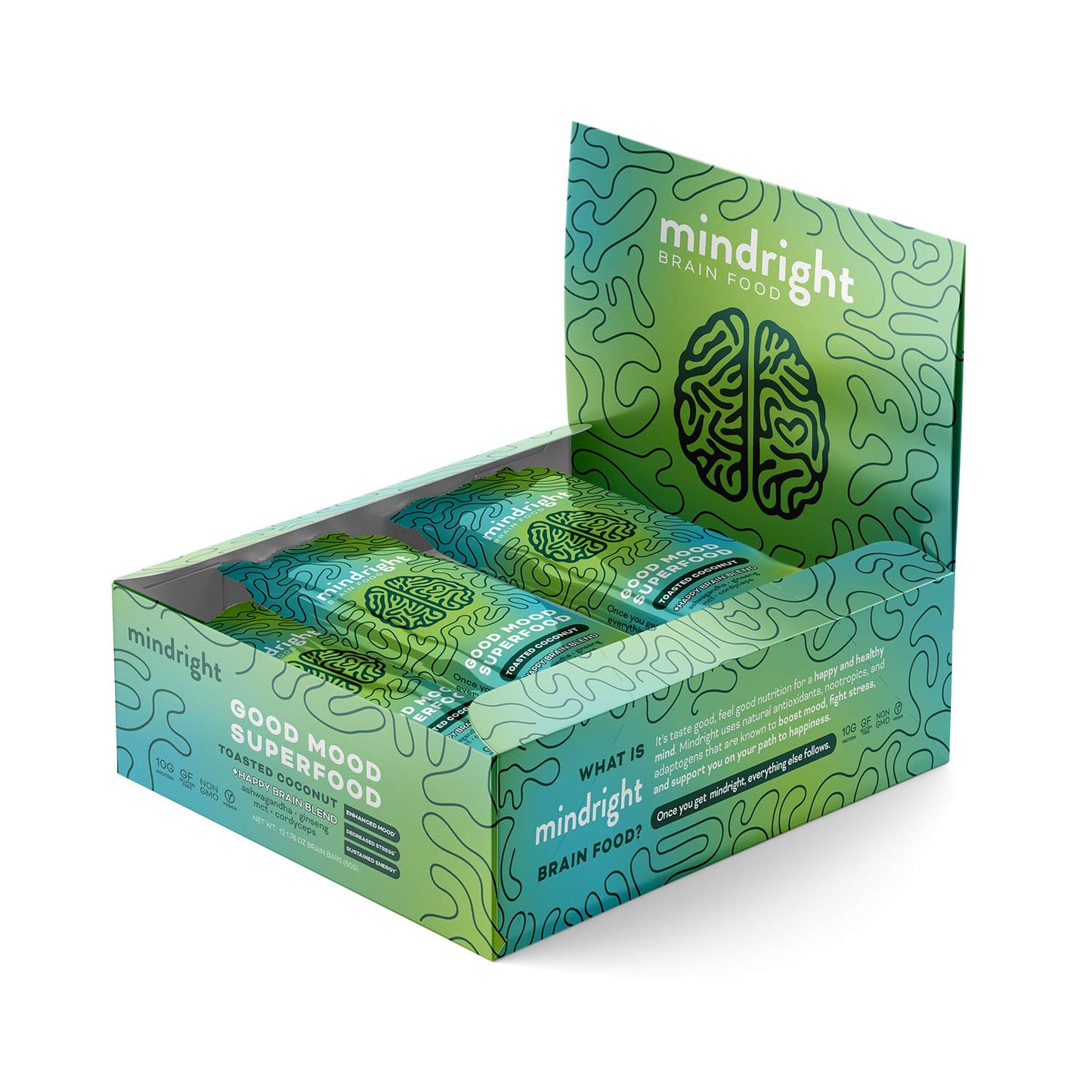 Mindright - Bar Toasted Coconut - Case Of 12 - 1.76 Ounces
