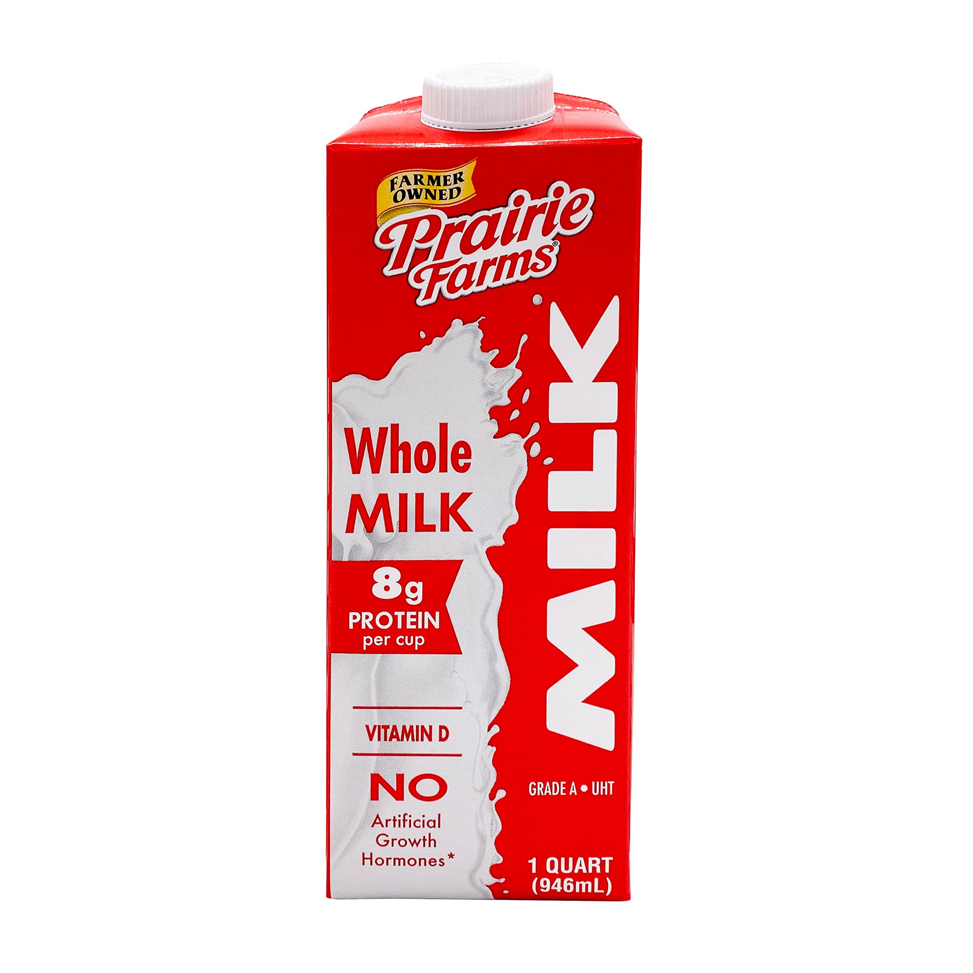 Prairie Farms Whole Milk - UHT Ultra Pasteurized, Preservative Free - 32 Fl Oz (1 Quart) - Gluten Free, Made in USA