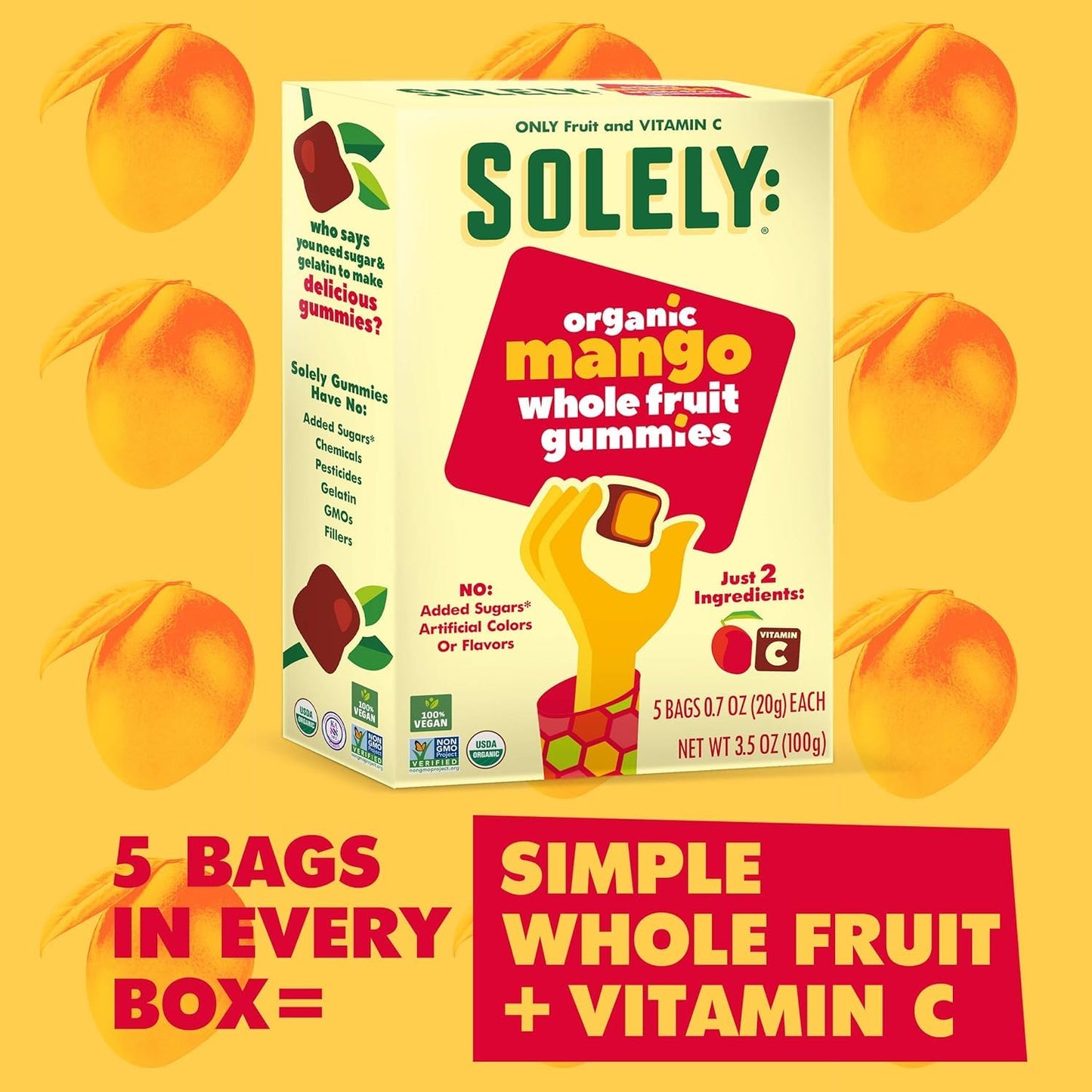 Solely Organic Fruit Gummies Variety Pack, Mango, Mango & Orange, Mango & Guaba, Mango & Passion Fruit, Total 4 Packs, Livebear