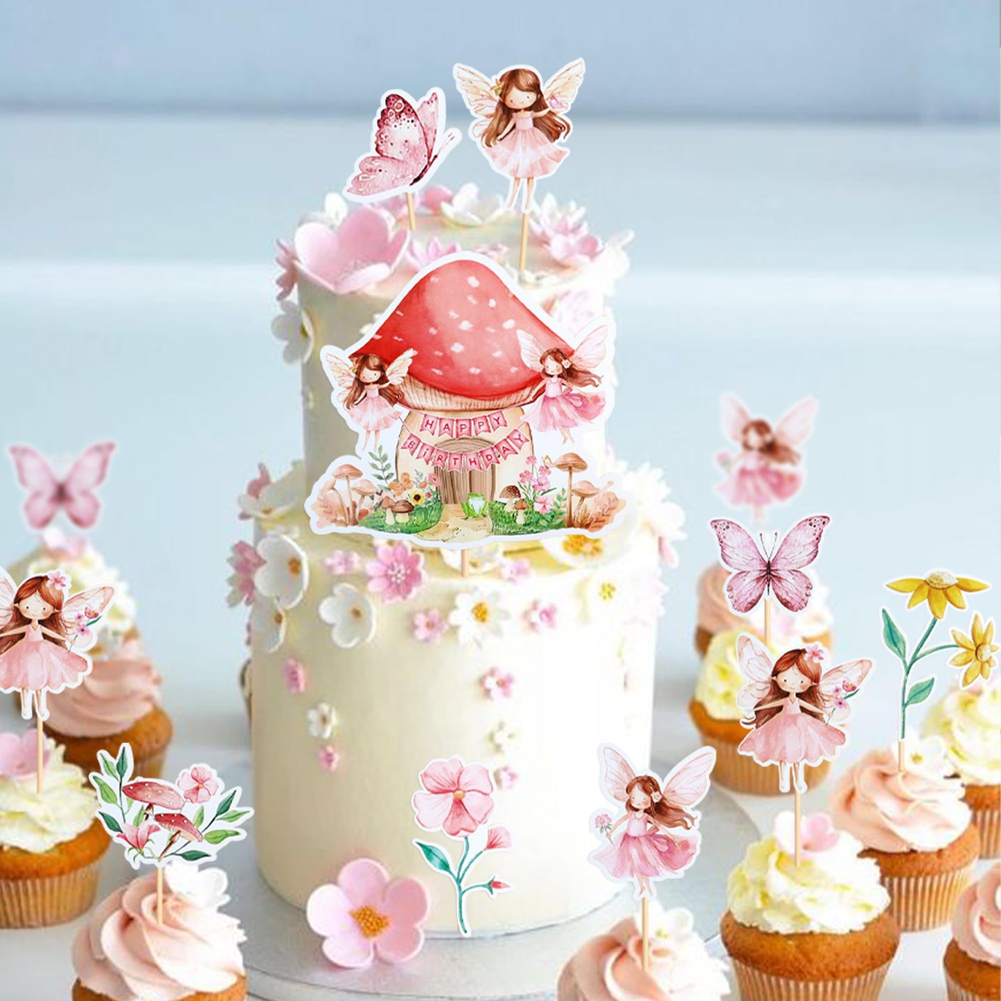 Ercadio 25 Pieces Fairy Flower Theme Party Decoration Fairy Cupcake Topper Fairy Centerpieces Fairy Party Table Decor Fairy Birthday Baby Shower Party Decor For Girls Elves Fairy Birthday Party Decor