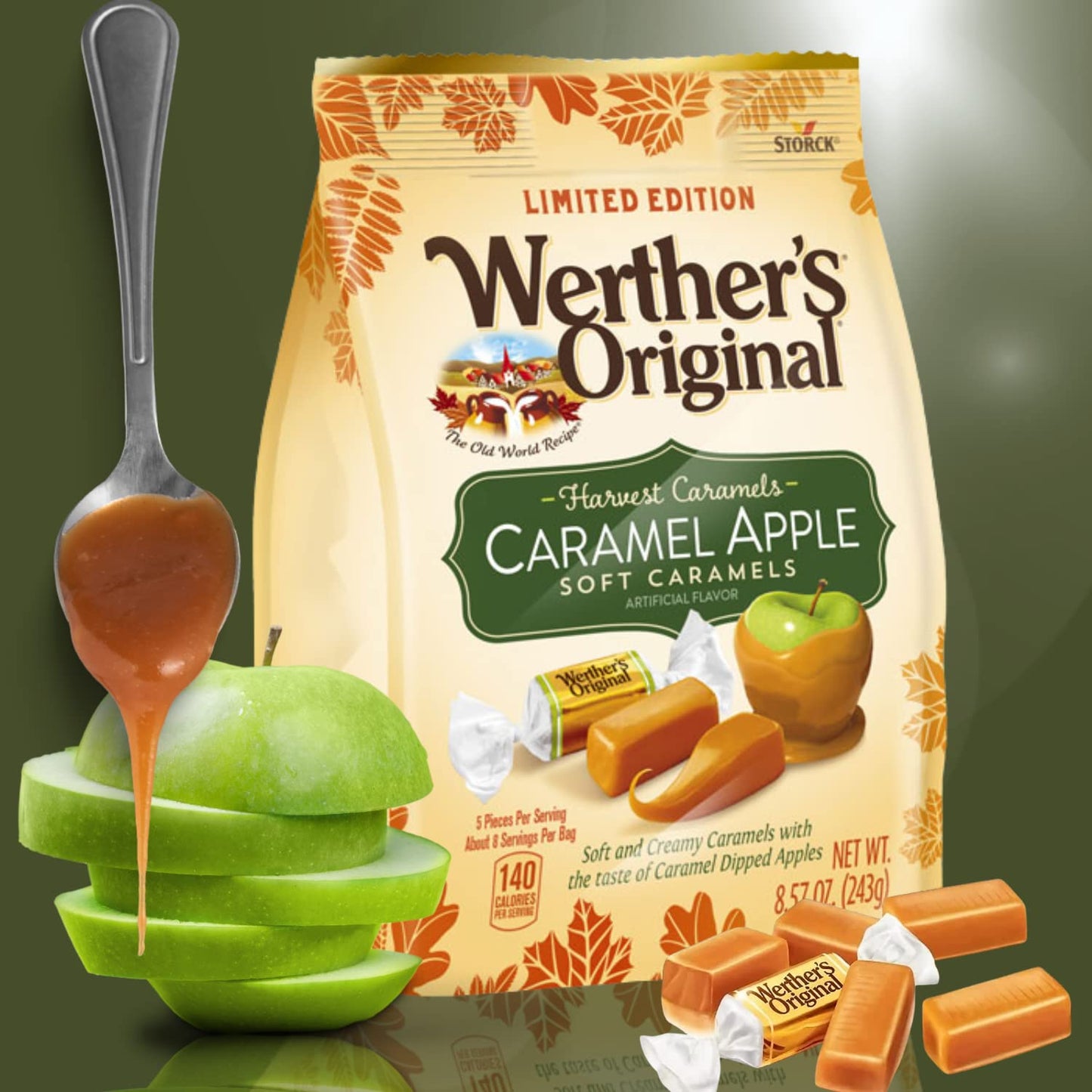 Sweetzo Harvest Soft Caramels, Pumpkin Spice & Caramel Apple, 8 oz, Bulk Individually Wrapped Fall Candies, Multi-Color Pack of 3