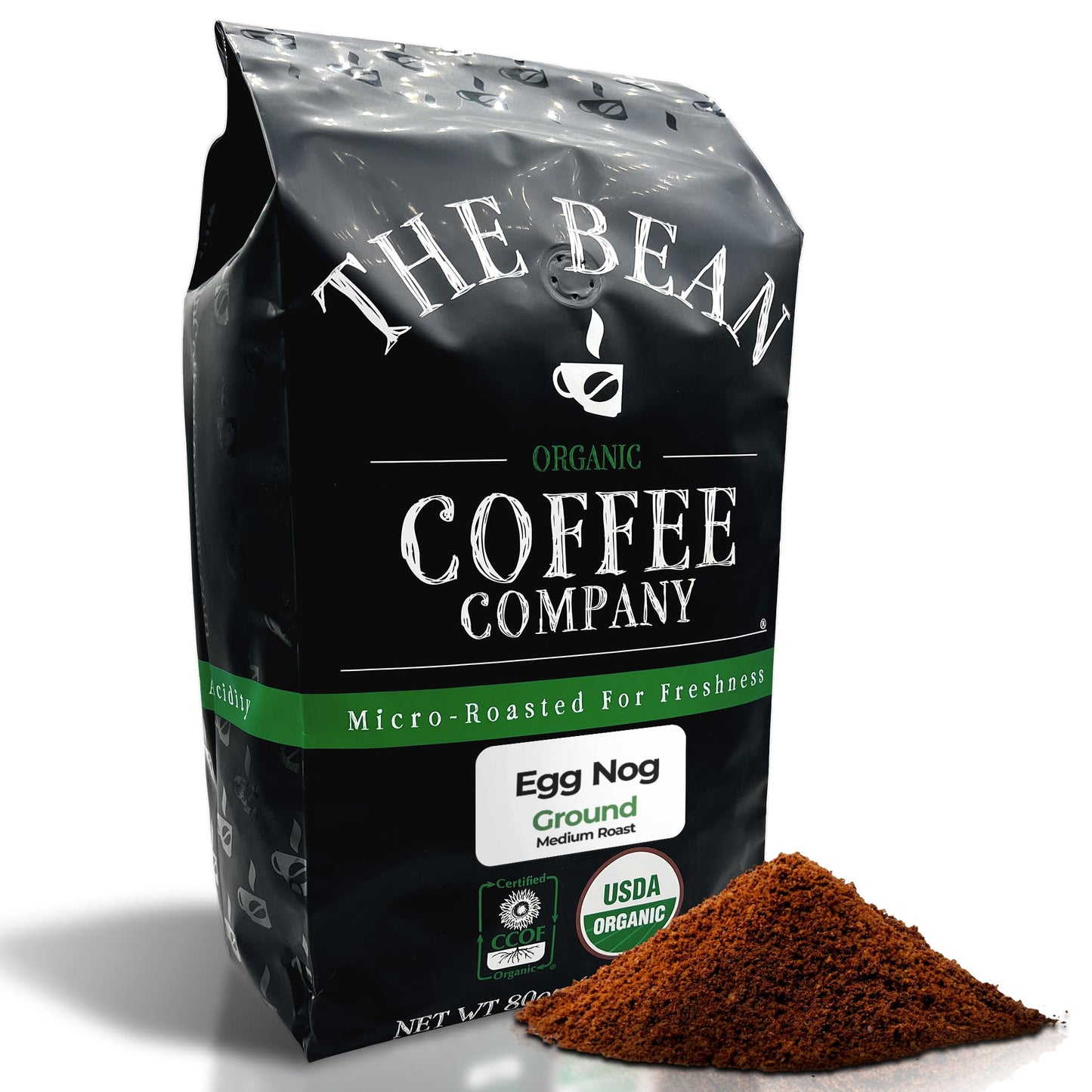 The Bean Organic Coffee Company Egg Nog, Medium Roast, Ground Coffee, 5-Pound Bag, Caf   molido tostado org  nico