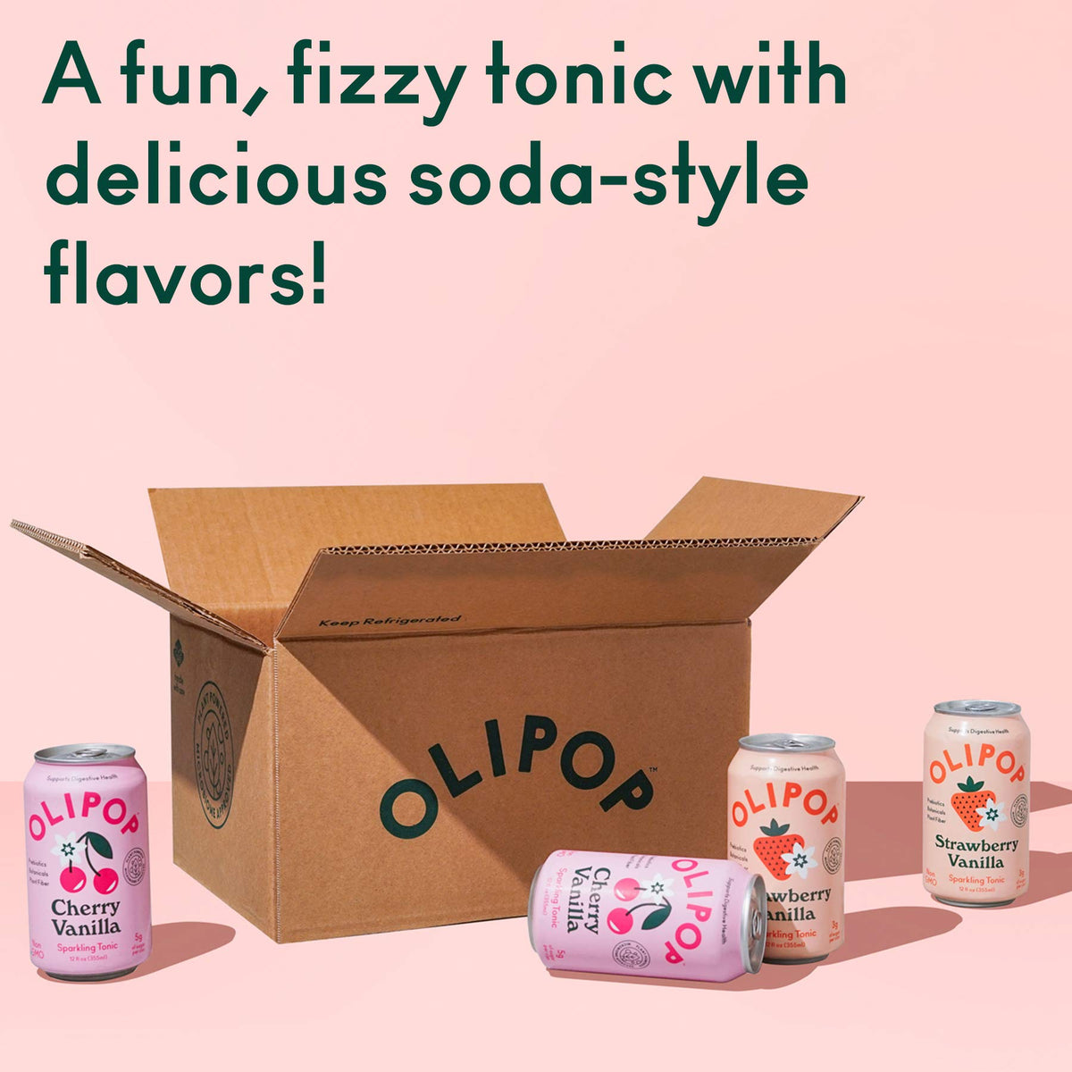 OLIPOP Pink Pops Variety Pack, Healthy Soda, Prebiotic Soft Drink, 12 Fl Oz, 12-Pack