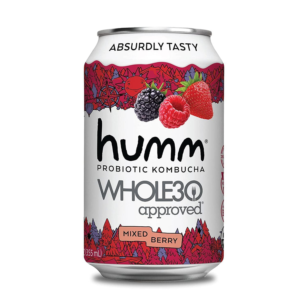 Humm Whole30 Approved Kombucha - Mixed Berry - Organic, Vegan & GMO-Free (12 Pack)