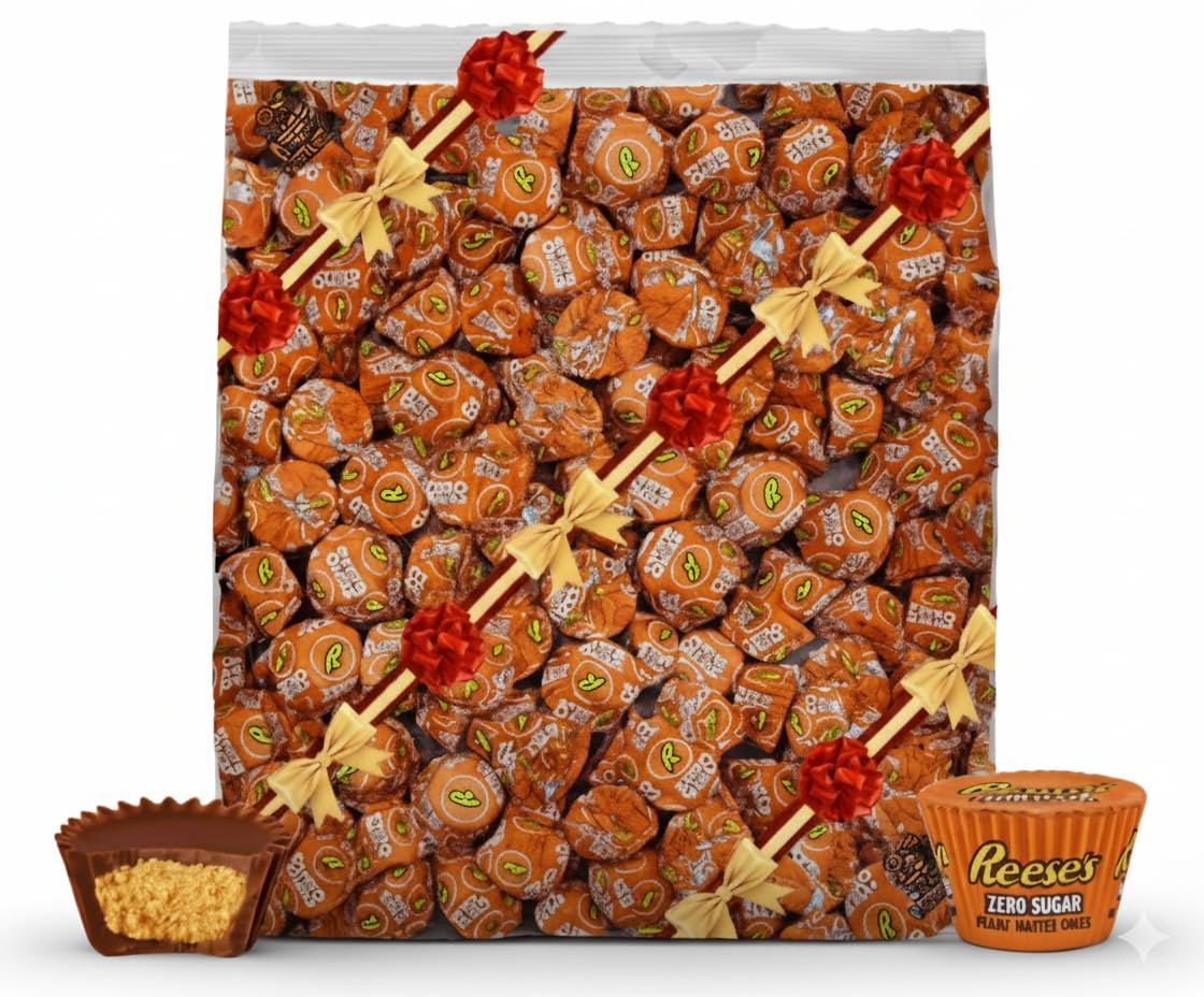 Zero Sugar Peanut Butter Cups - 2 Lb Gift Bag Filled With Zero Sugar Miniature Candy Individually Wrapped - Great For Halloween Party Favors, Sharing And Snacking - Sugar-Free Candy Bulk Pack - 2 Pound Gift Bag