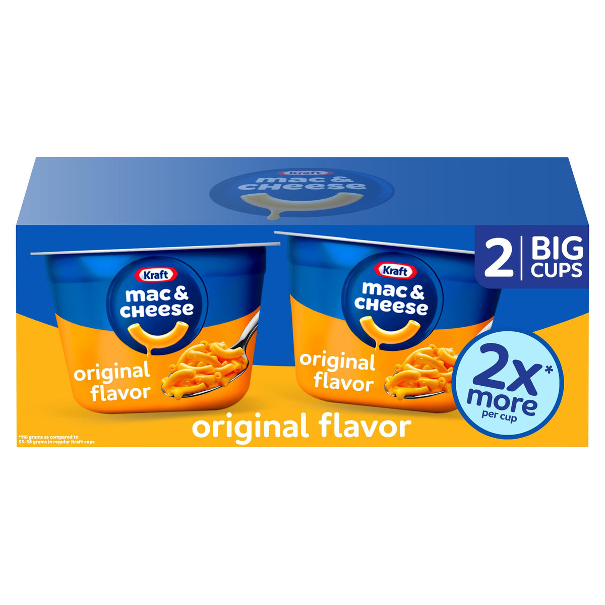 Kraft Original Mac & Cheese Macaroni and Cheese Dinner Big Cup, 2 ct Pack, 4.1 oz Cups