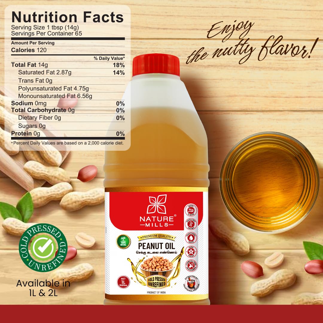 Naturemills Natural Peanut Oil - 1 Liter - 33.8 Fl.Oz - Cold Pressed, Unrefined