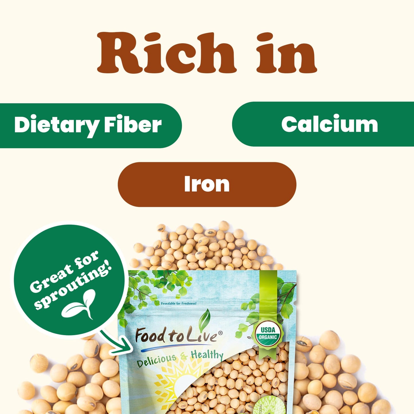 Food to Live Organic Soybeans, 1,5 Pounds - Dry Soy Beans, Pure and Natural, Nutritious Snack, High-Protein, Perfect for Soy Mil