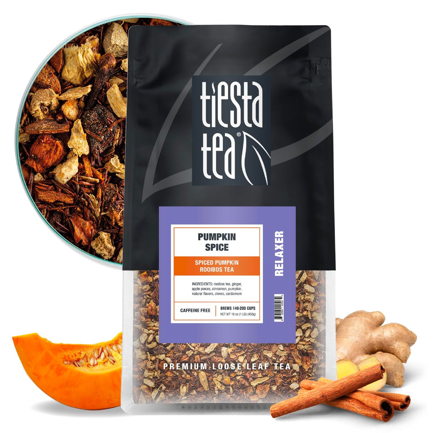 Tiesta Tea Pumpkin Spice Rooibos Loose Leaf Tea, Caffeine-Free Herbal Infusion, Bulk Pouch, 16 Ounce, Makes up to 200 Cups