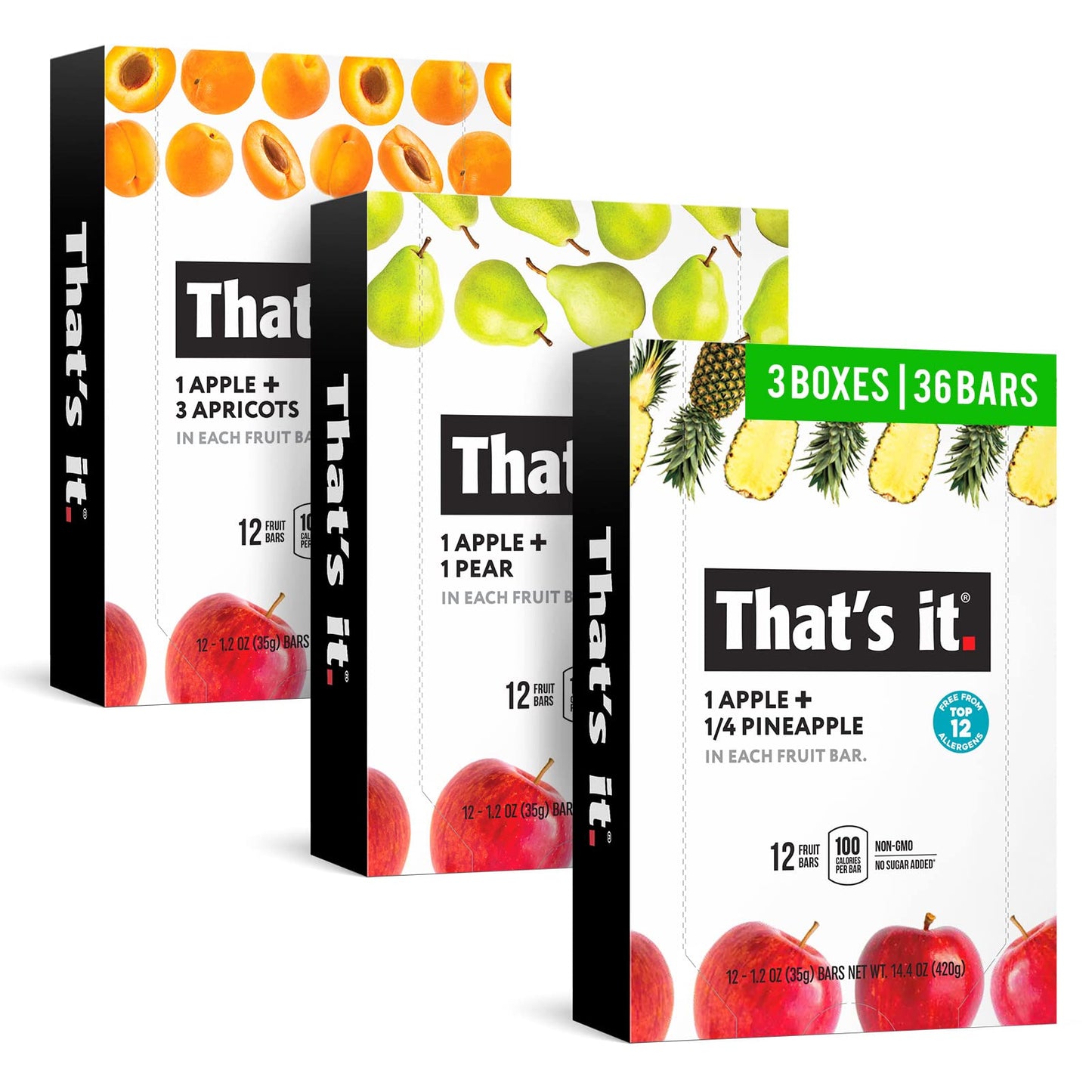 Thats it. (36 Count) Variety Pack | Apricot, Pear, and Pineapple Flavors | 100% Natural Real Fruit Bars Plant-based, Vegan, Glu