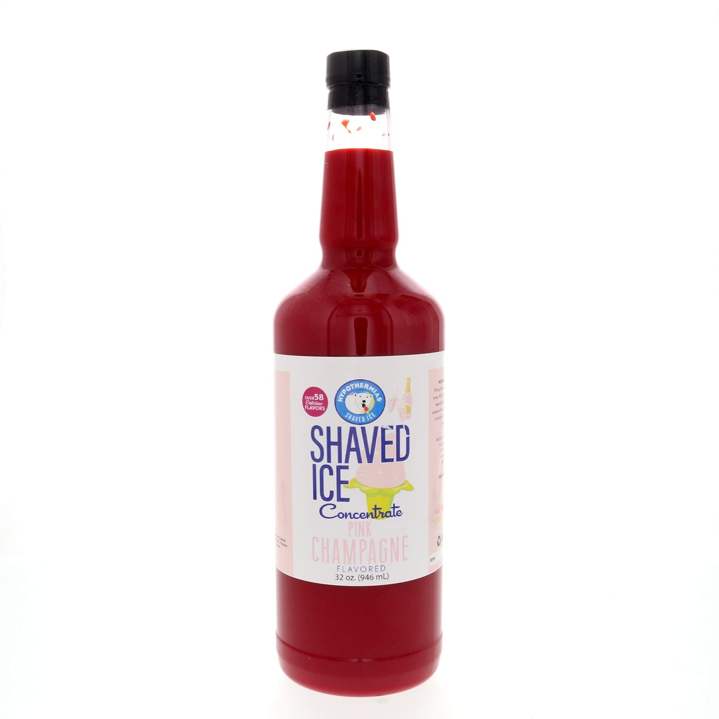 Hypothermias Shaved Ice Syrup Concentrate - Pink Champagne - 32 Fl Oz - Makes 8 Gallons - Unsweetened - Add Sweetener and Water