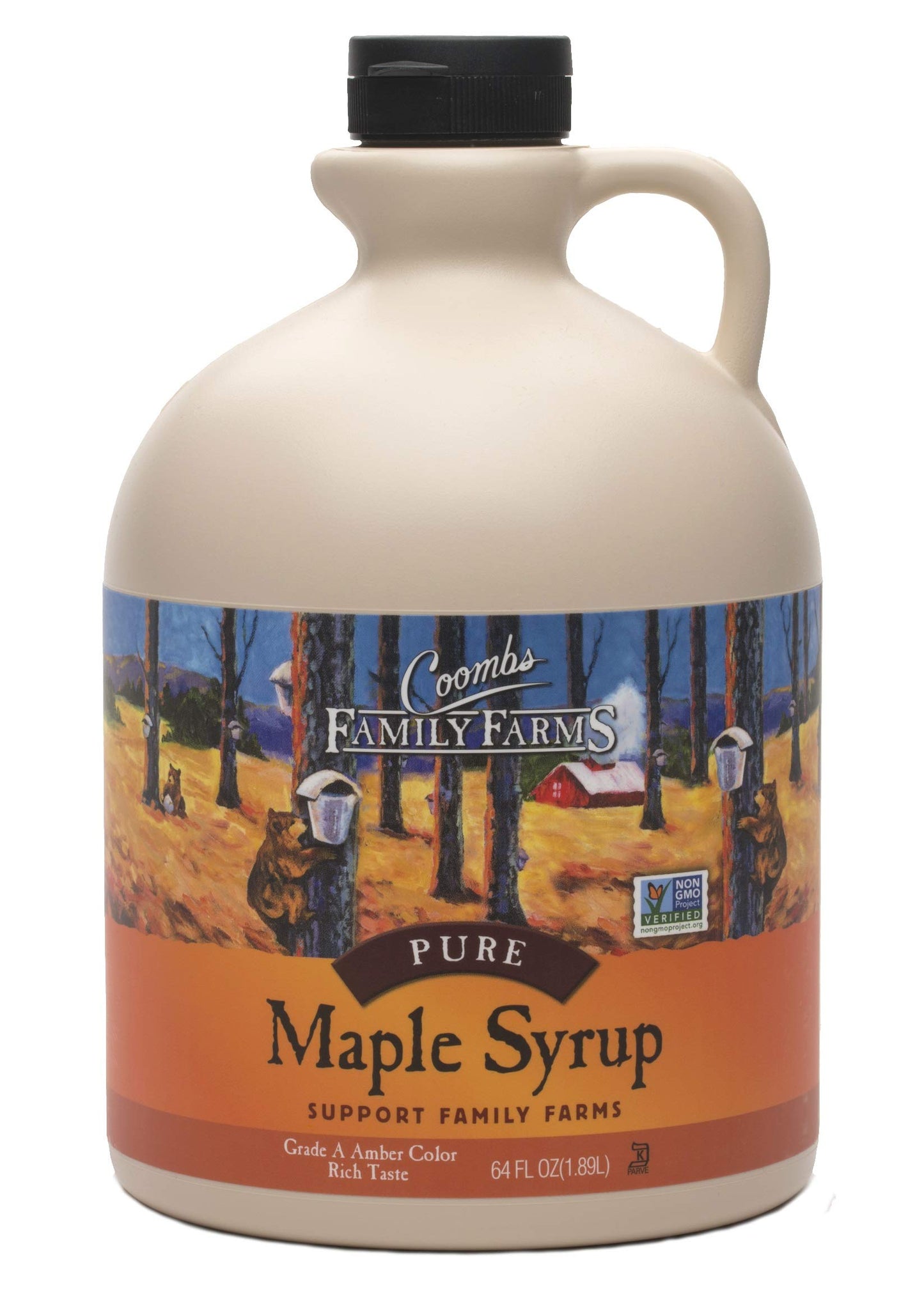Coombs Family Farms Maple Syrup, Grade A Amber, 64 Fl Oz, Rich Taste