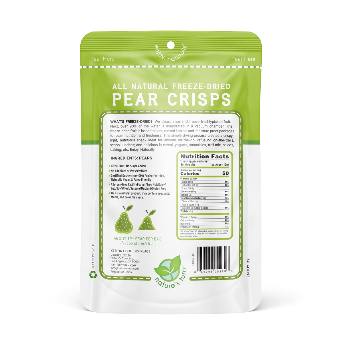 Natures Turn Freeze-Dried Fruit Snacks, Pear Crisps, Pack Of 6 (0.53 Oz Each)