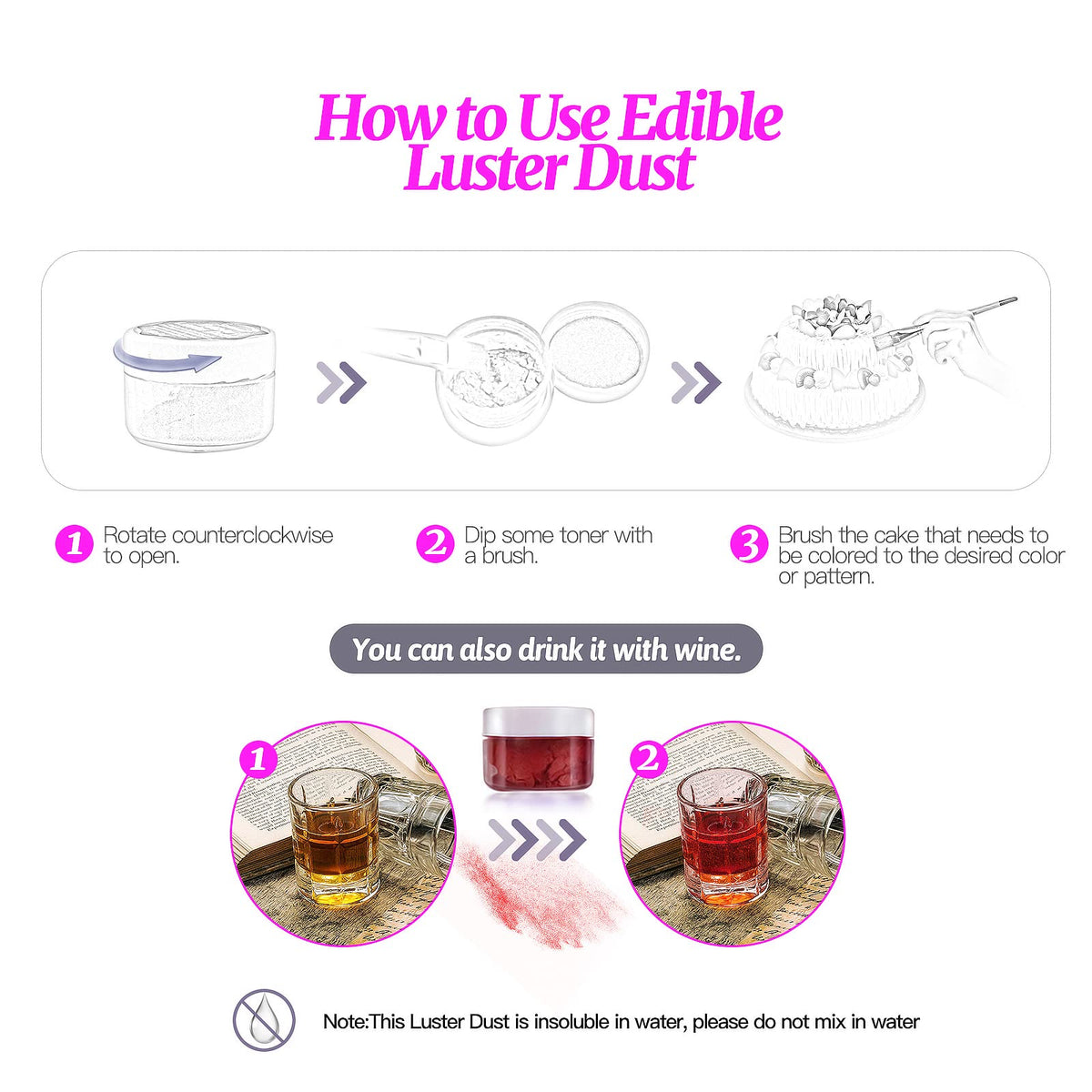 SIMEKKO Edible Glitter Luster Dust for Drinks, 2 Bottles, 4g Each, Rose Gold
