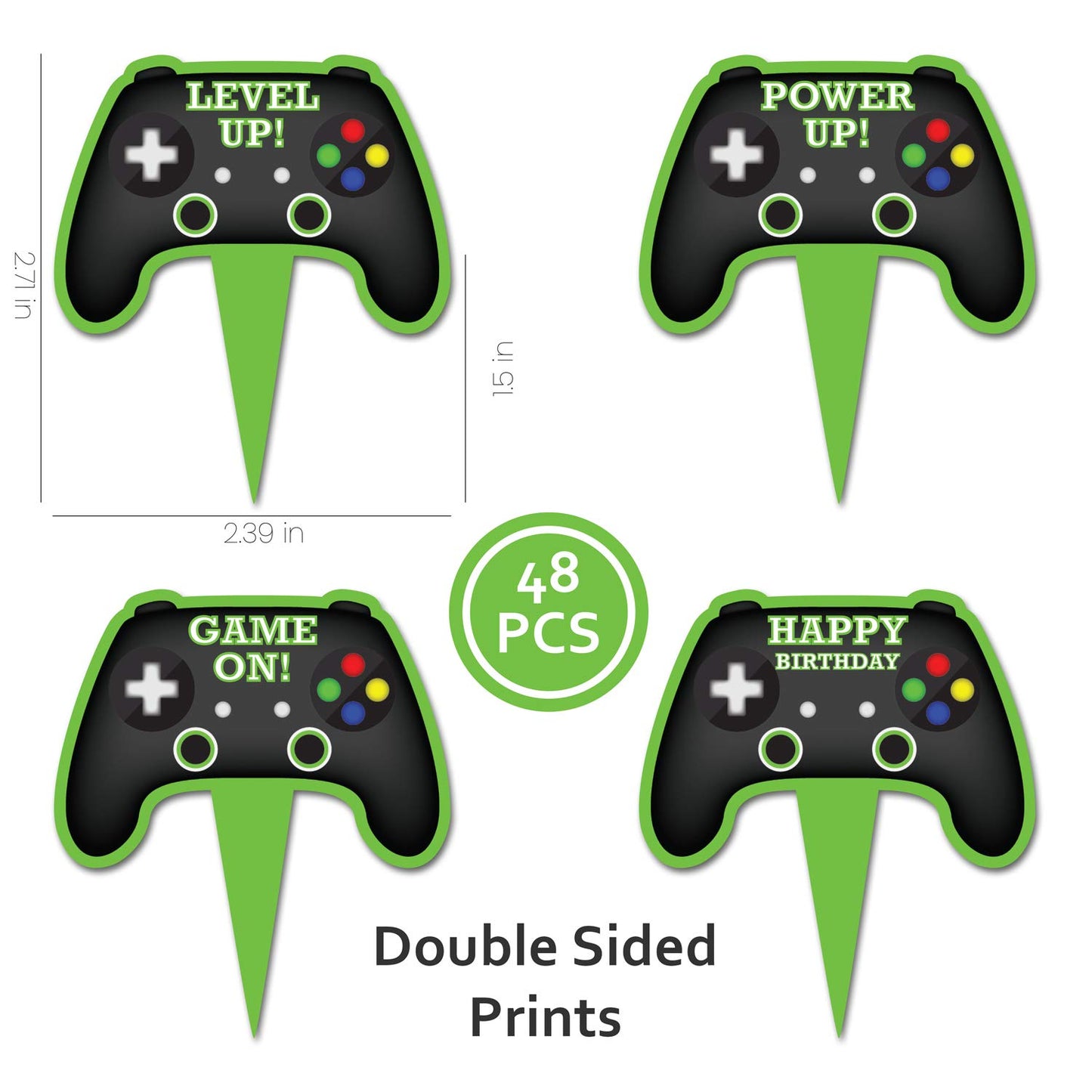 Pretty Cute Studios Video Game Controller Cake Toppers, 48 Count, Paper, Multicolored, Model vg-cc-t