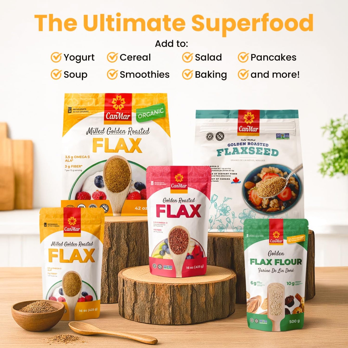 CanMar Ground Milled Golden Roasted Organic Flaxseed, 42 oz - Vegan, Non-GMO, Gluten Free - Flaxseed Meal with Omega-3, Fiber -