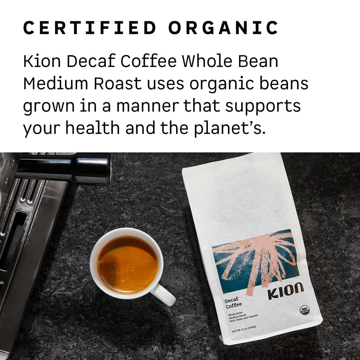 Kion Organic Decaf Whole Bean Coffee, Tested For Toxins, Ethically Sourced, Rich, Bold, And Smooth, Medium Roast 12 Oz (3 Pack)