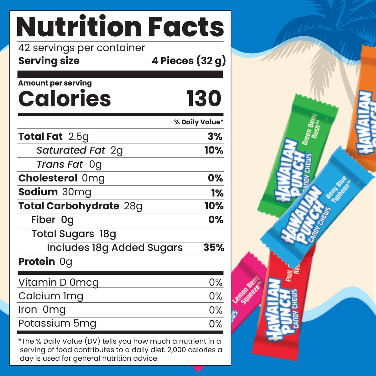 Adams & Brooks, Inc. Hawaiian Punch Chews Fruity Chewy Individually Wrapped, Bulk Candy Chews (3 Pound) (Assorted Flavors)