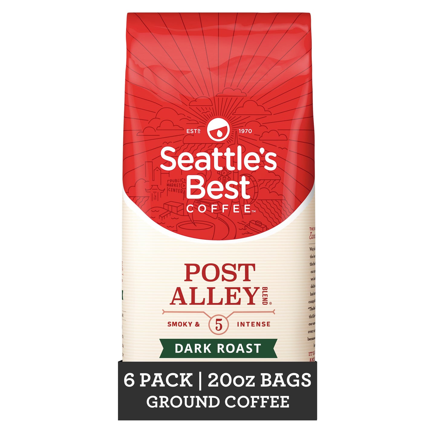 Seattles Best Coffee, Dark Roast Ground Coffee, Post Alley, 100% Arabica, 6 Bags (20 oz Each)