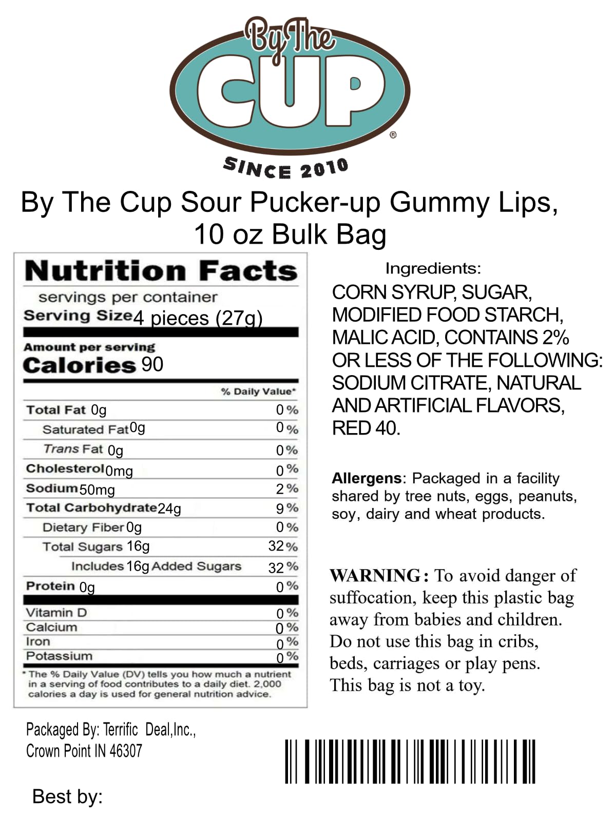 By The Cup Sour Pucker-Up Gummy Lips, 10 Oz Bulk Bag