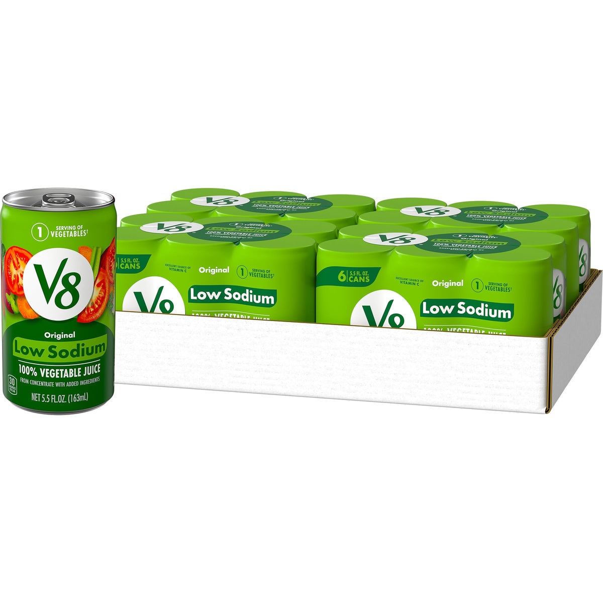V8 Low Sodium Original 100% Vegetable Juice, 5.5 Fl Oz - 6 Count (Pack Of 4)
