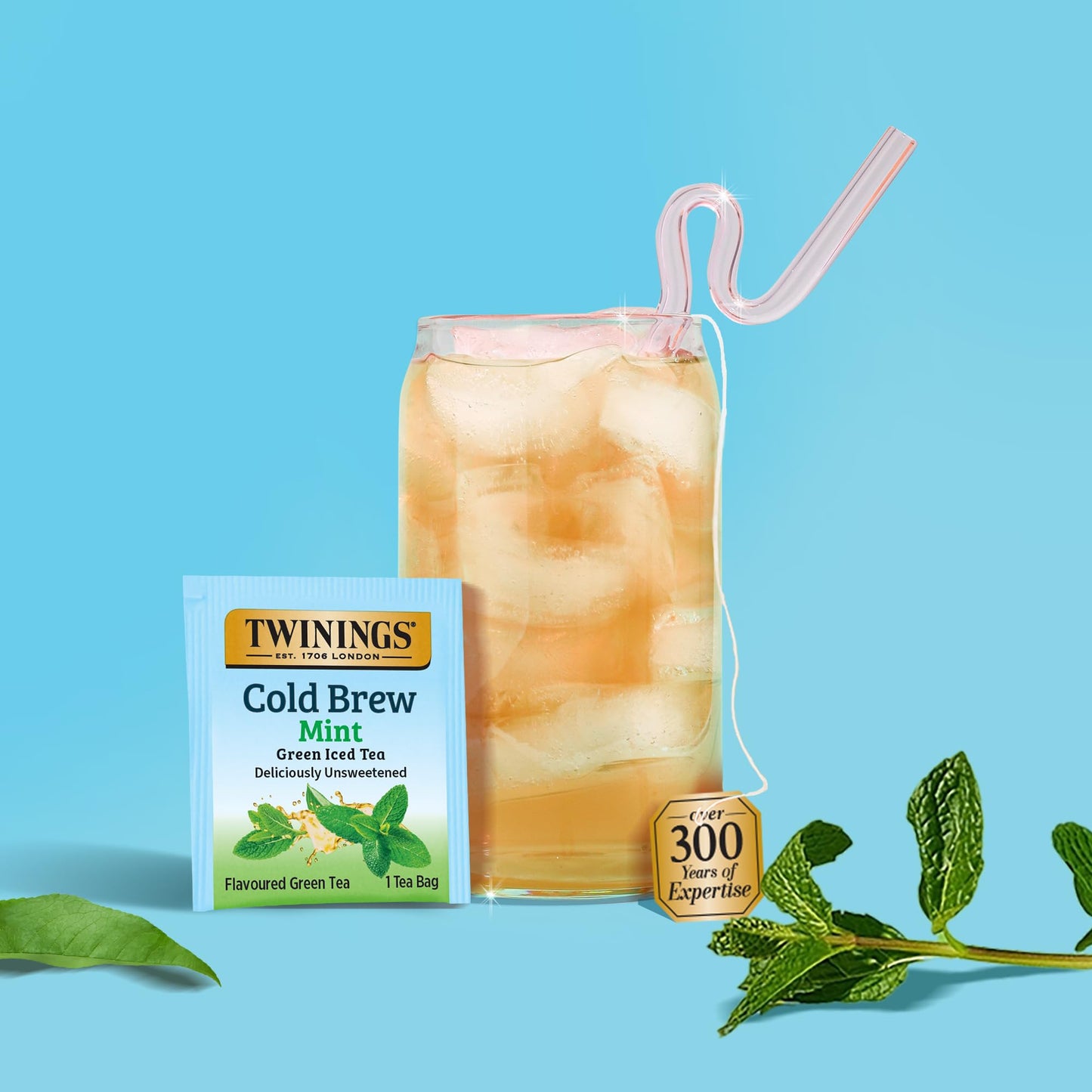 Twinings Mint Green Cold Brewed Iced Tea Bags, 20 Count (Pack of 1), Unsweetened Flavoured Green Tea, Caffeinated, 20 Teabags