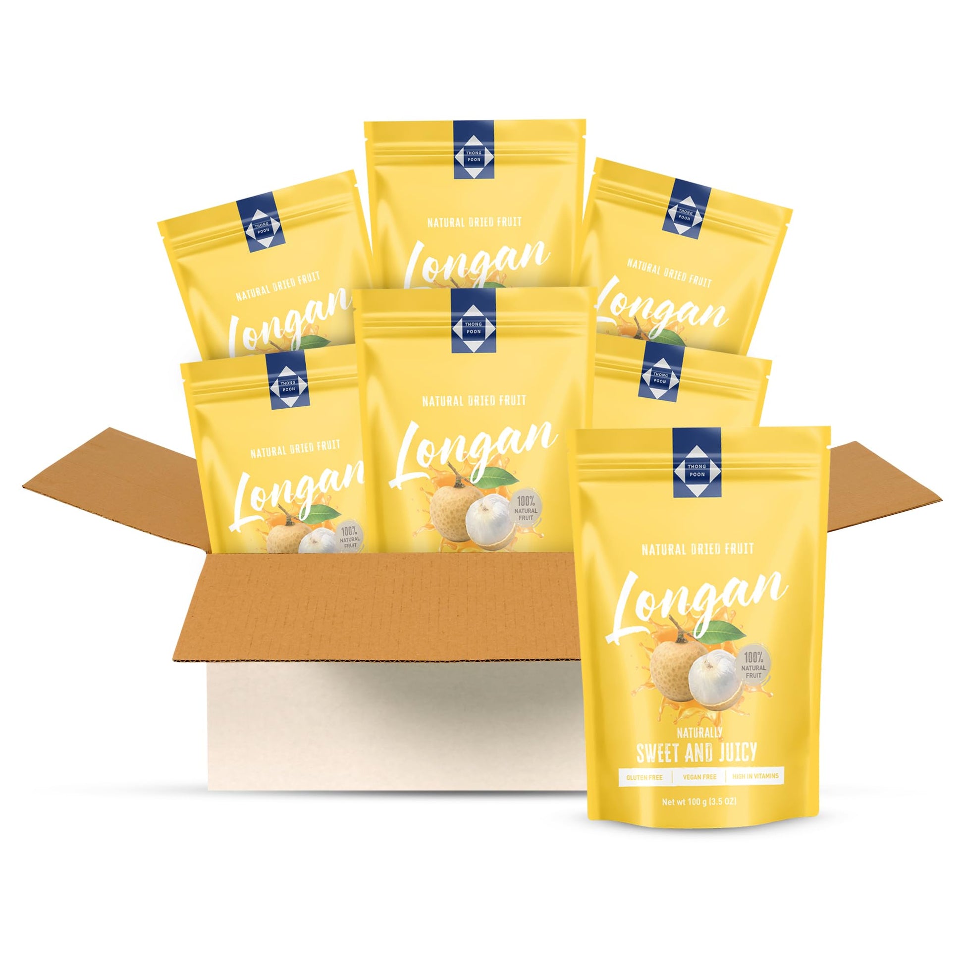 Natural Dried Longan - Naturally Sweet & Juicy  Top-Grade Thai Fruit  Gluten-Free  Vegan  High In Vitamins  No Added Sugar  Healthy Snack  21 Oz (600G) - Authentic Taste Of Thailand (Pack Of 6)