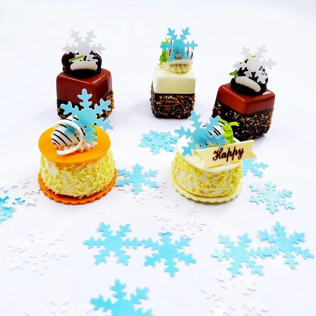 50Pcs Edible Snowflakes For Cake Decorating Blue Edible Christmas Cake Decorations Wafer Paper Snowflake Sprinkles Cupcake Toppers For Christmas Winter Holiday Frozen Theme Party Supplies