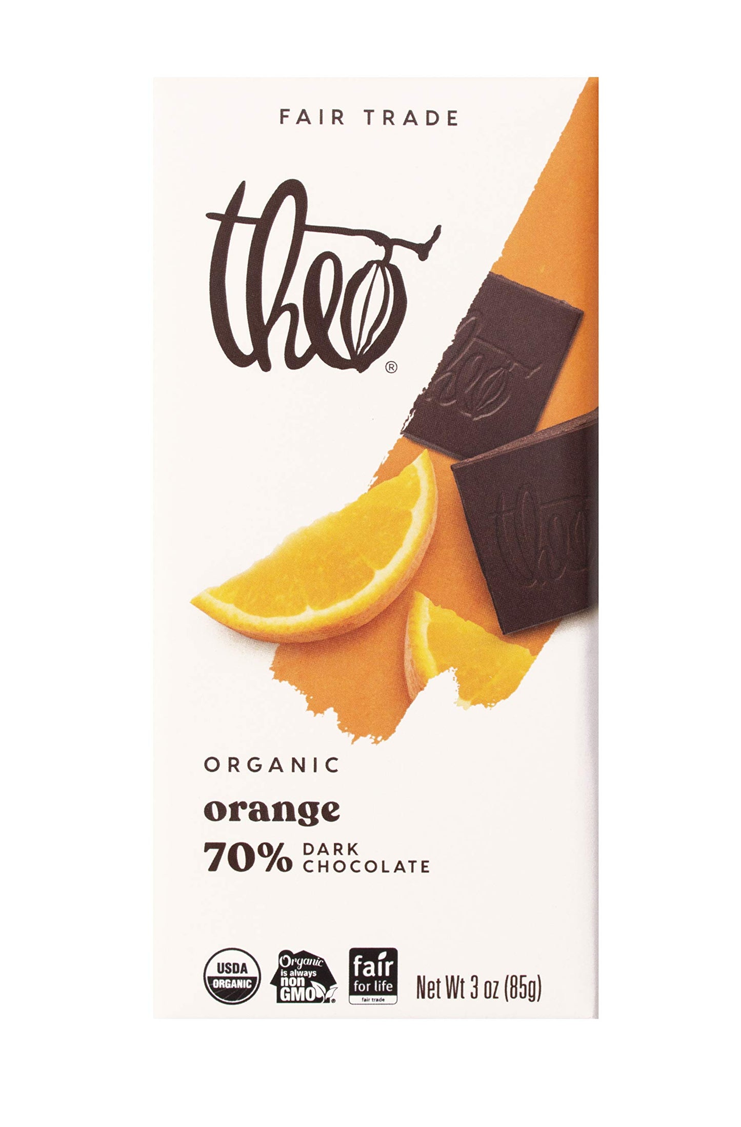 Theo Chocolate Orange Organic Dark Chocolate Bar, 70% Cacao, 12 Pack | Vegan, Fair Trade