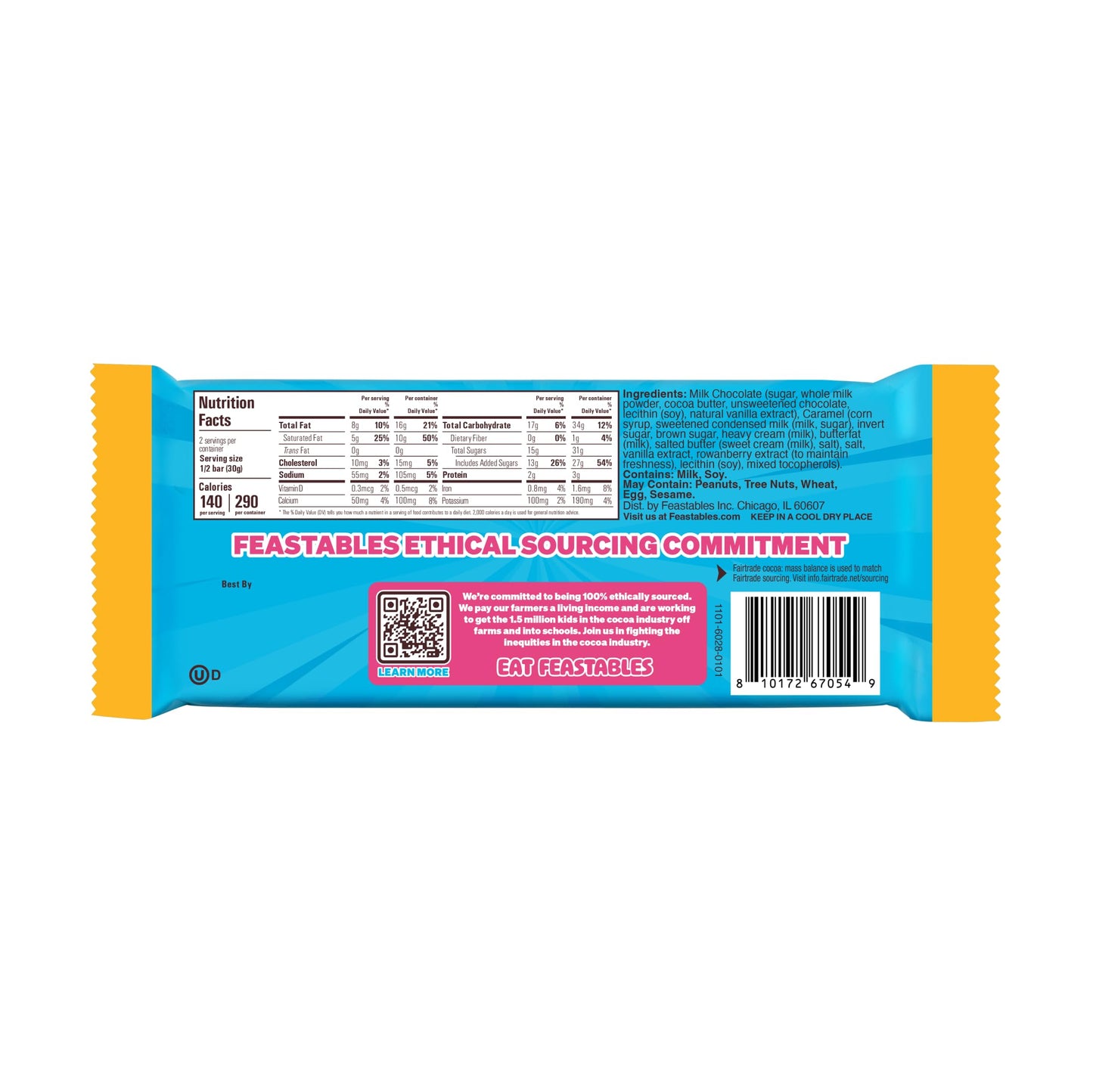 Feastables Mrbeast Caramel Chocolate Bar, King Size Candy Bar For Mature-Themeds & Kids, Candy Bars For Snacks, Gifts, Or Dessert, Sweet & Creamy Fairtrade Cocoa, 2.1 Oz Each, 10 Count