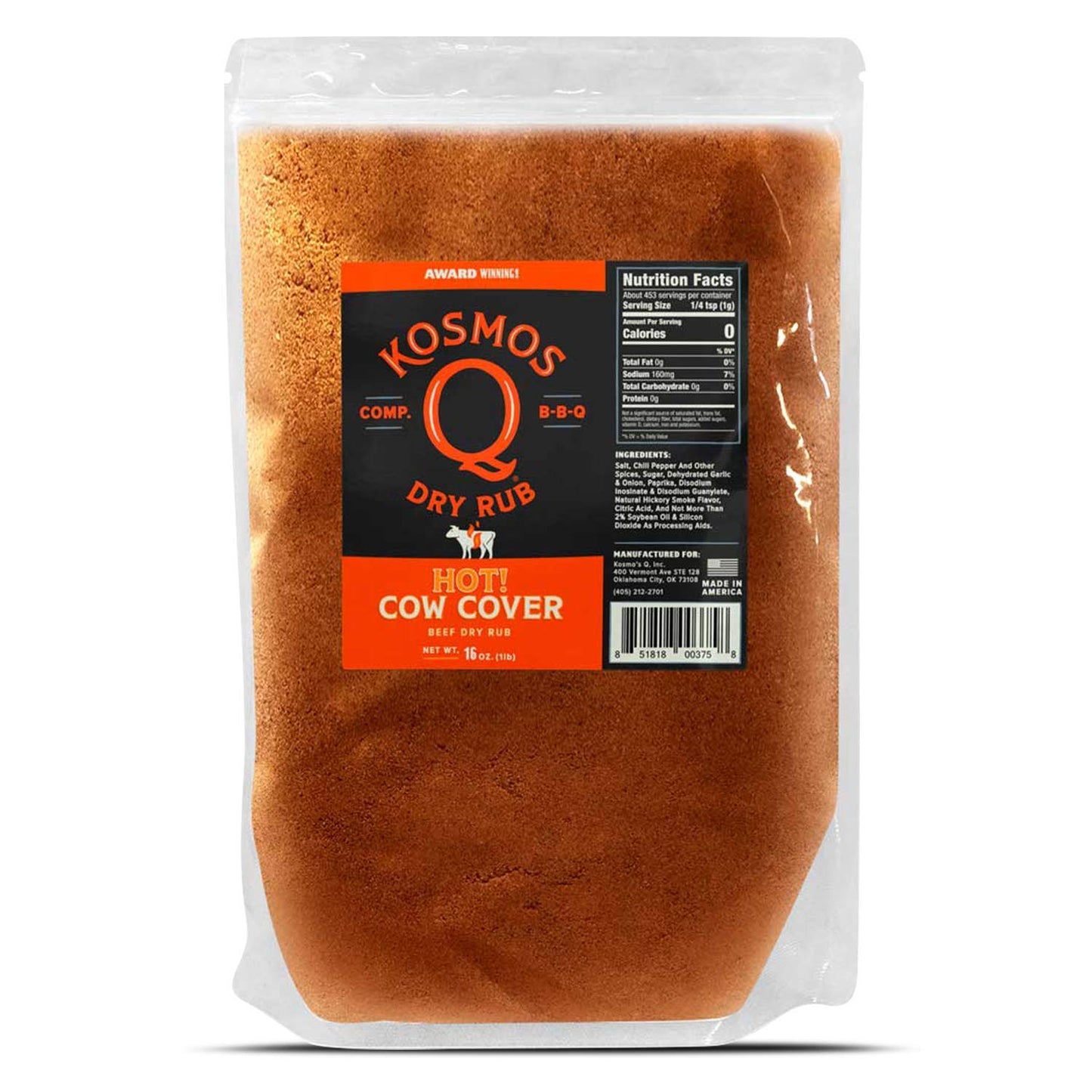 Kosmos Q Hot Cow Cover Bbq Rub, 16 Oz