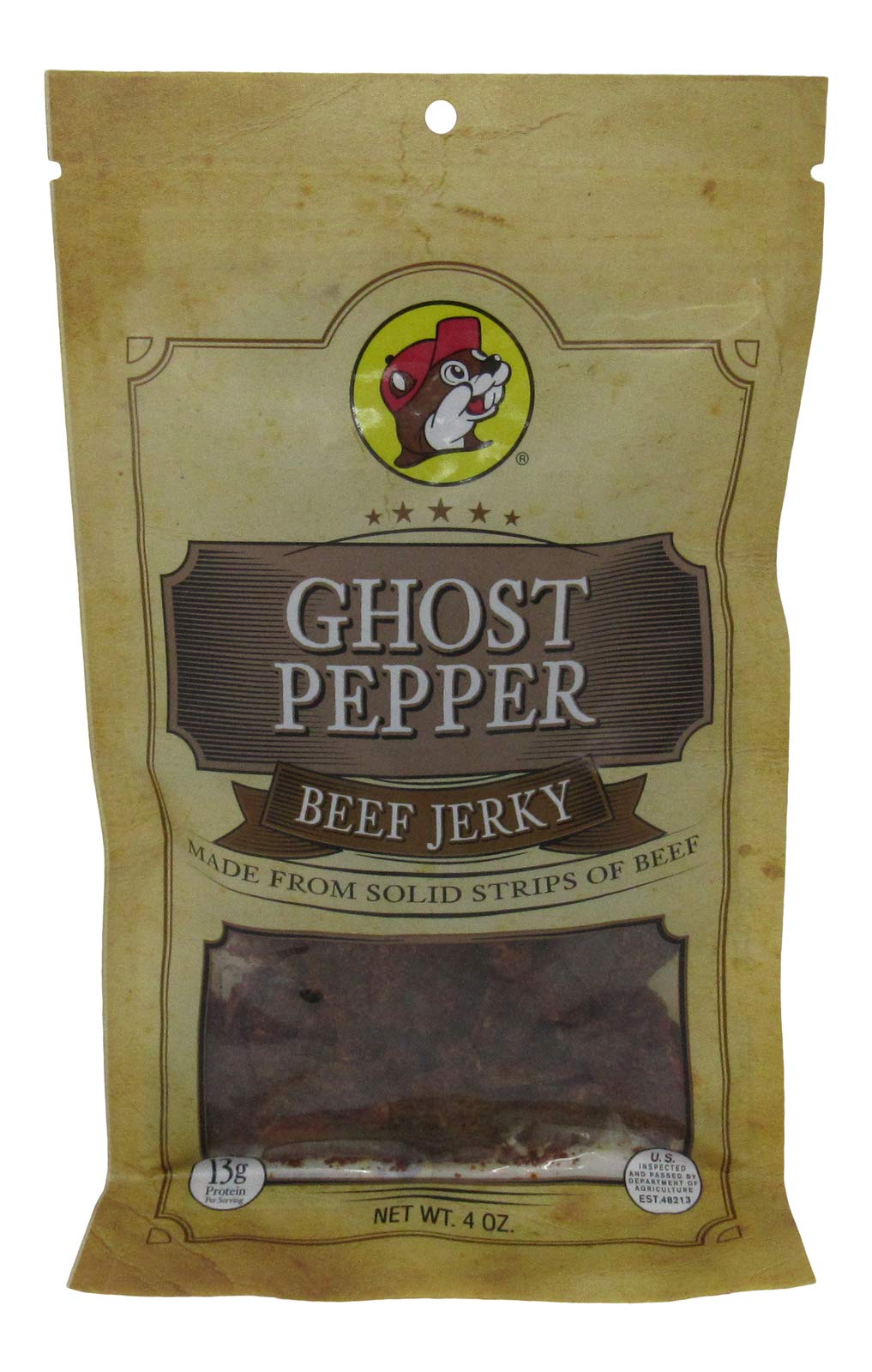 Buc-ees Ghost Pepper Beef Jerky, 4 Ounce Resealable Bag, Spicy Snack