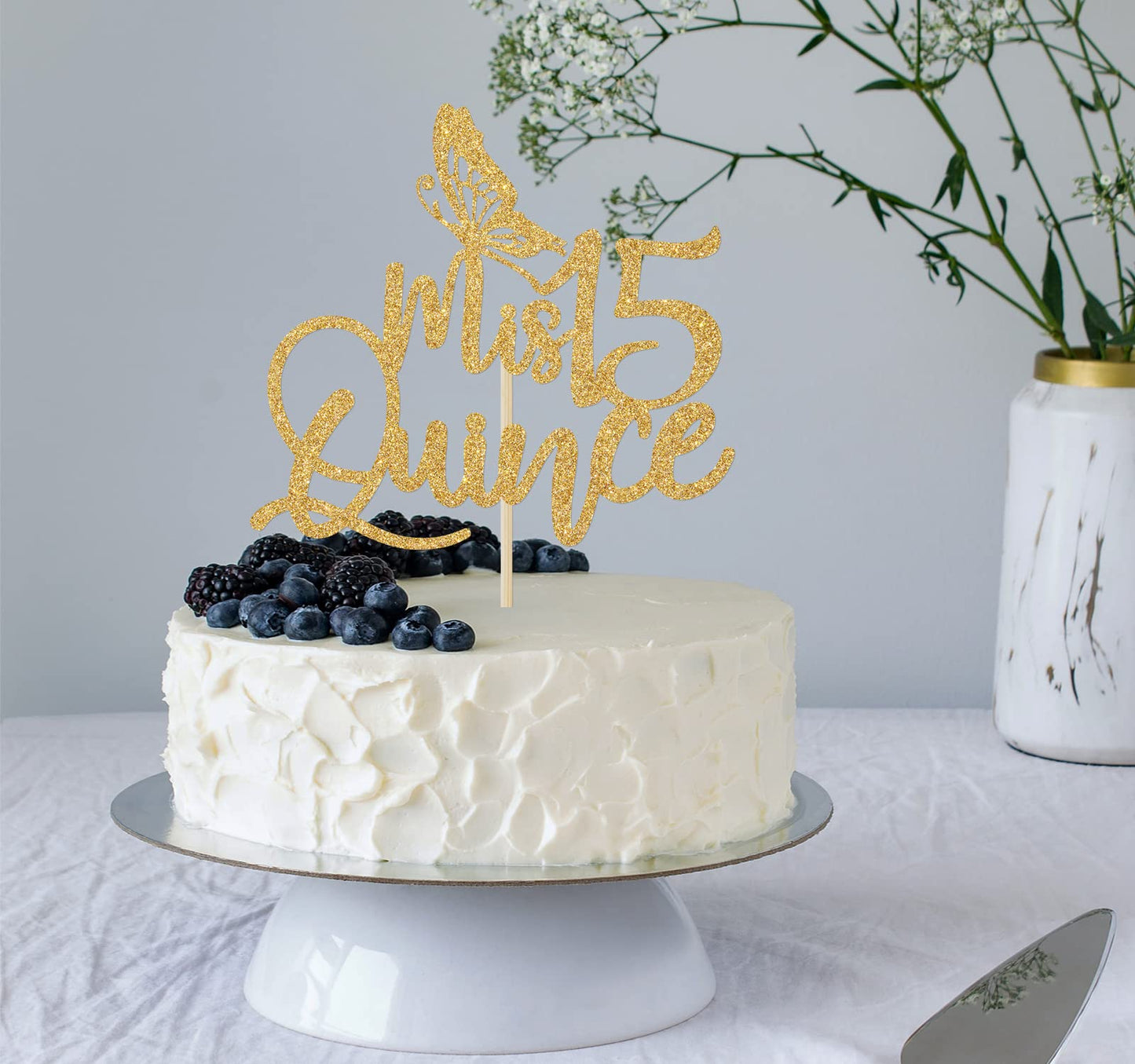 Mis Quince Gold Glitter Cake Topper, 15Th Birthday Decorations, Feliz 15 Aos, Cheers To 15 Years, 1 Pc, Yellow