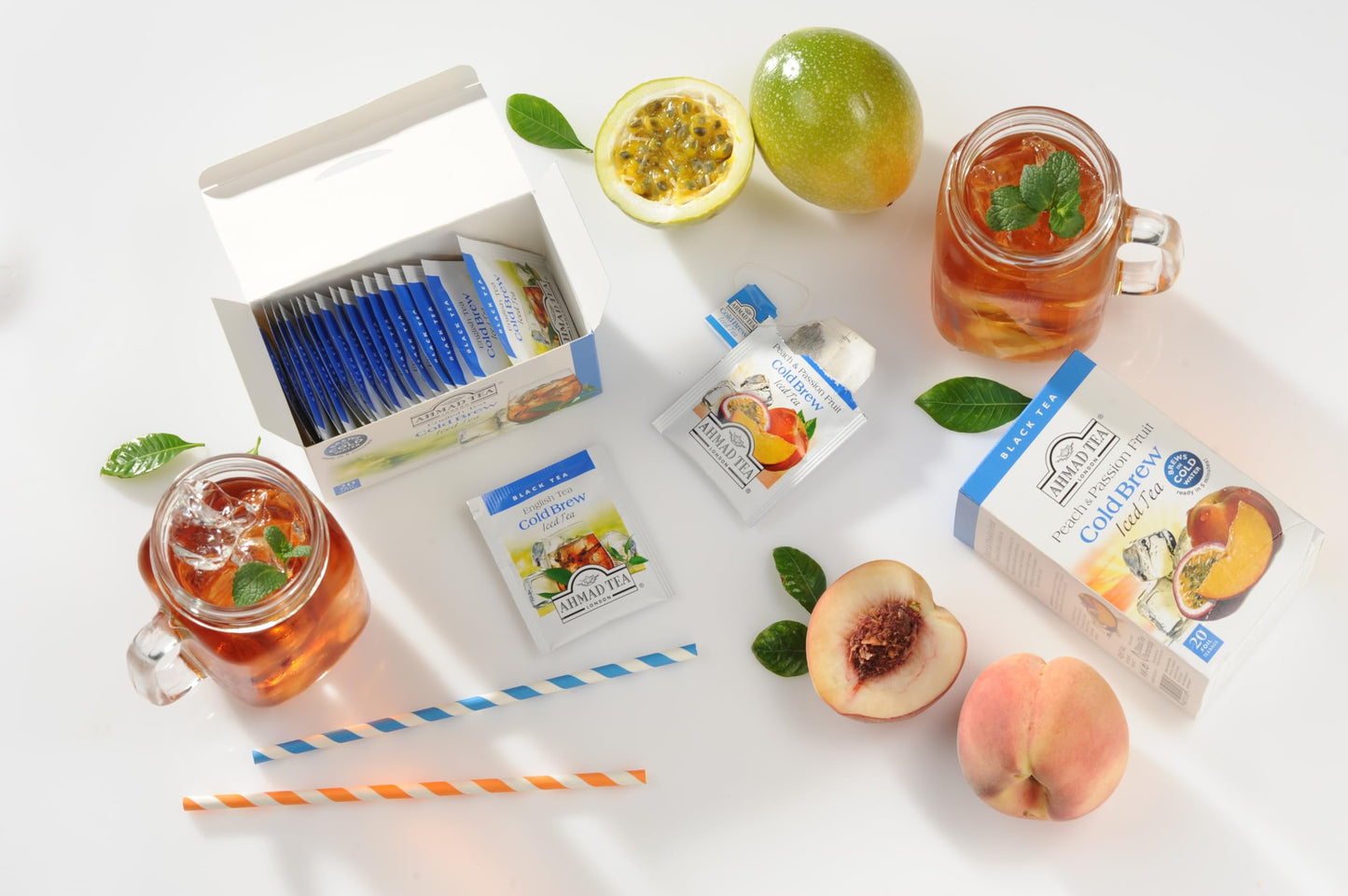 Ahmad Tea Black Tea, Cold Brew Peach and Passion Fruit Teabags, Iced Tea, 20 ct (Pack of 1) - Caffeinated and Sugar-Free