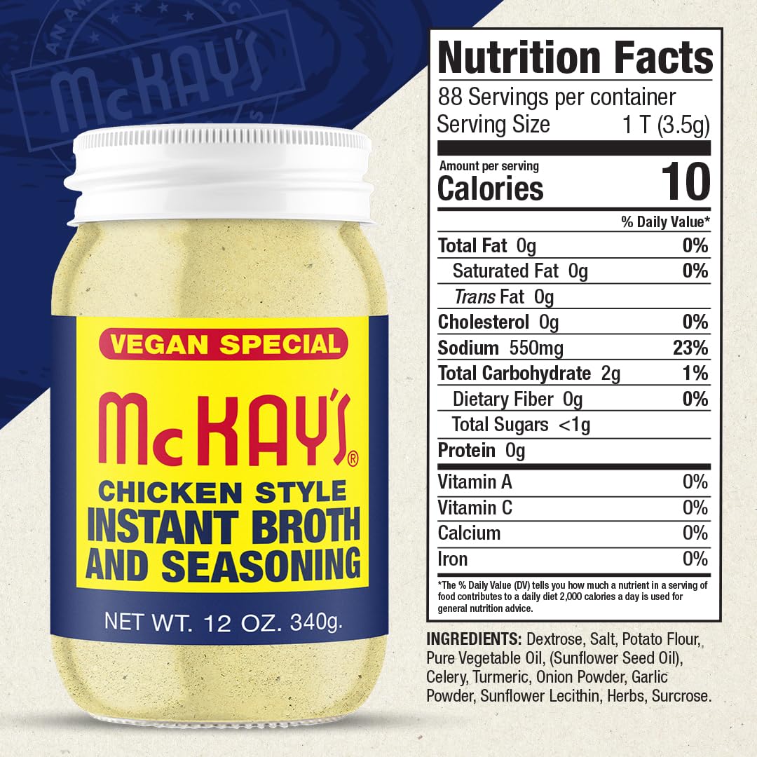 McKay s Vegan Chicken Flavored Soup Seasoning, Gluten Free, Vegetarian Instant Broth, Bullion Powdered Seasoning, Good on Meats