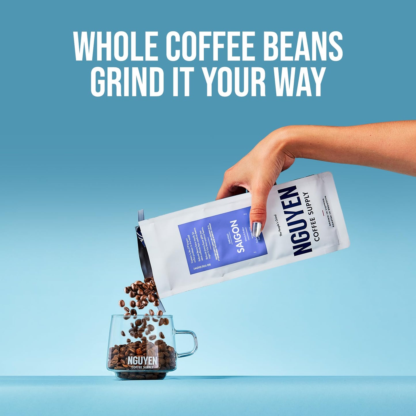 Nguyen Coffee Supply Saigon Peaberry Dark Roast Whole Coffee Beans, Organic, 12 oz Bag