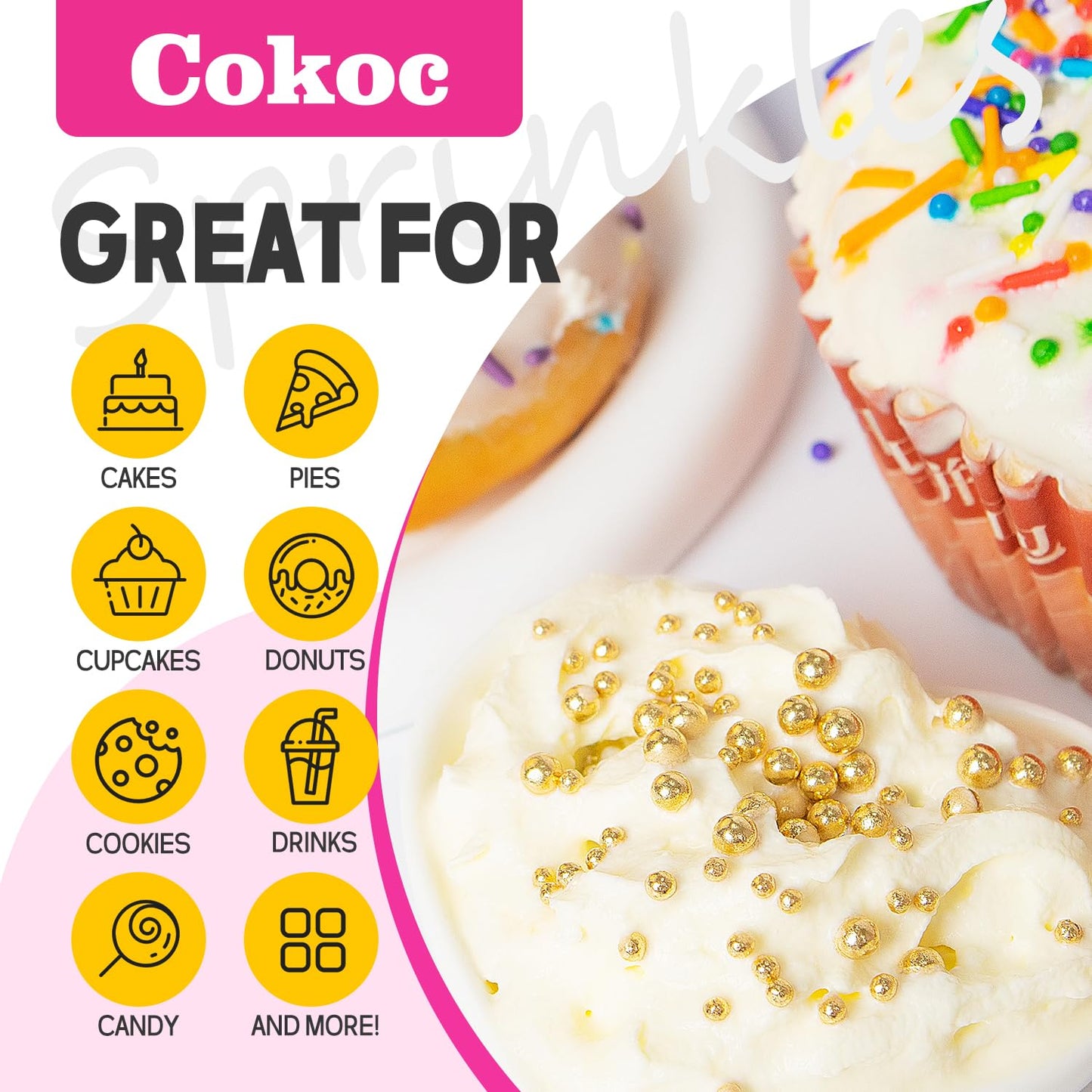 Cokoc Rainbow Jimmies Sprinkles - Soft Edible Rainbow Sprinkles for Cake Decorating & Ice Cream Toppings, 3.17oz