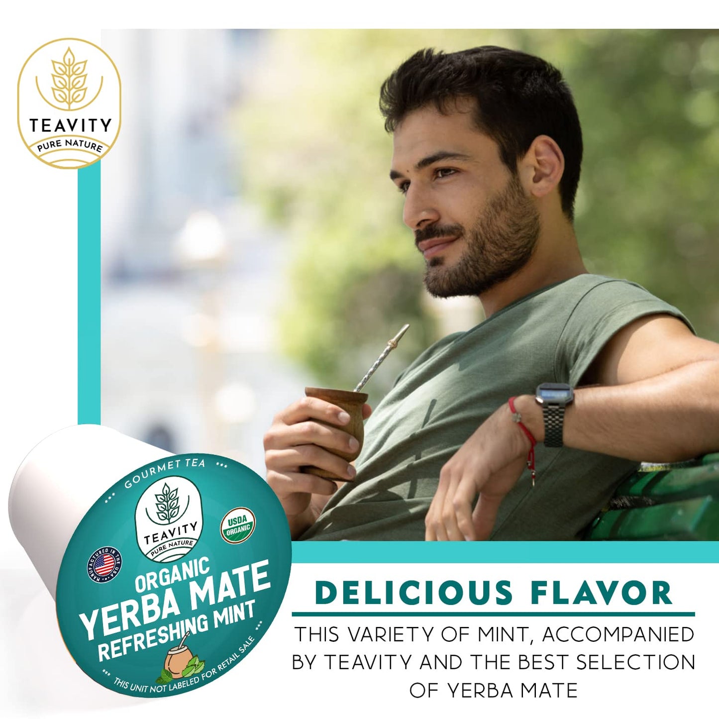 Organic Yerba Mate Refreshing Mint Tea Pods - Naturally Caffeinated Yerba Mate Tea Pod For Keurig Malt-Inspired By Teavity (12 Tea Pods)