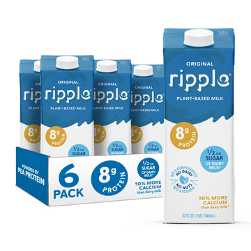 Ripple Original Plant Based Milk | 8g of Quality Sourced Pea Protein, Calcium Rich | Shelf Stable | Vegan & Non GMO Certified | 