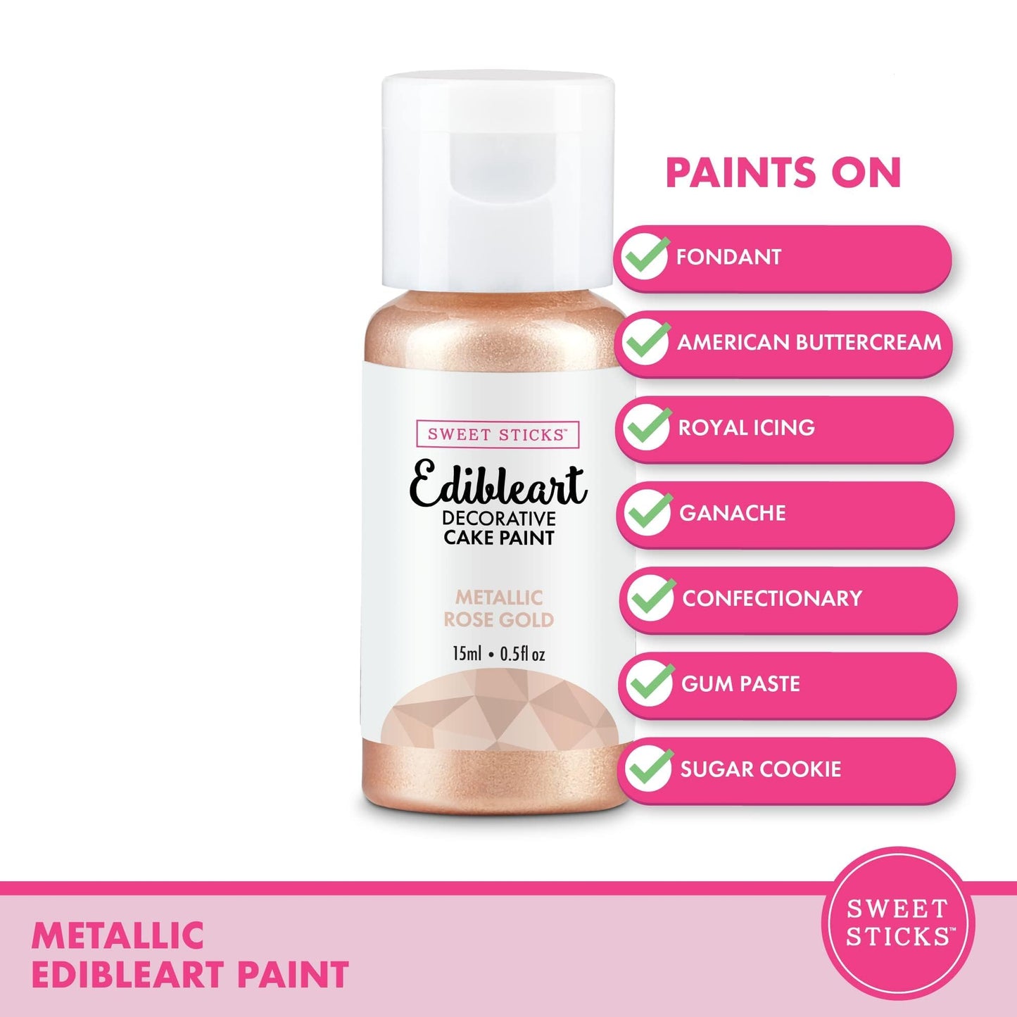 SWEET STICKS Edible Art Decorative Cake Paint, Metallic Rose Gold, 0.5 Fl Oz, Pack of 18