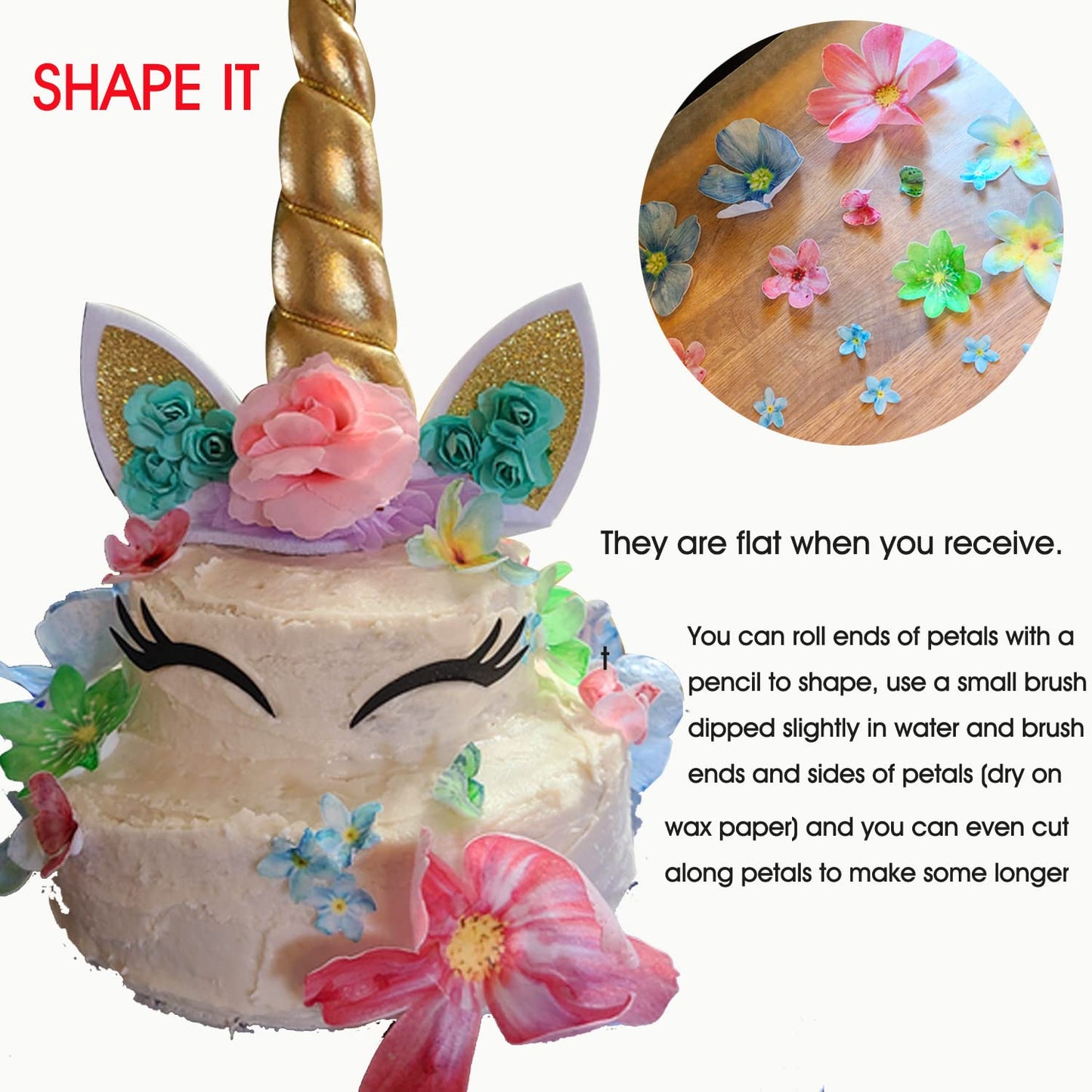CHOCKACAKE Set of 27 Edible Flower & Butterfly Cupcake Toppers, Paper Decorations for Wedding & Party, Mixed Colors