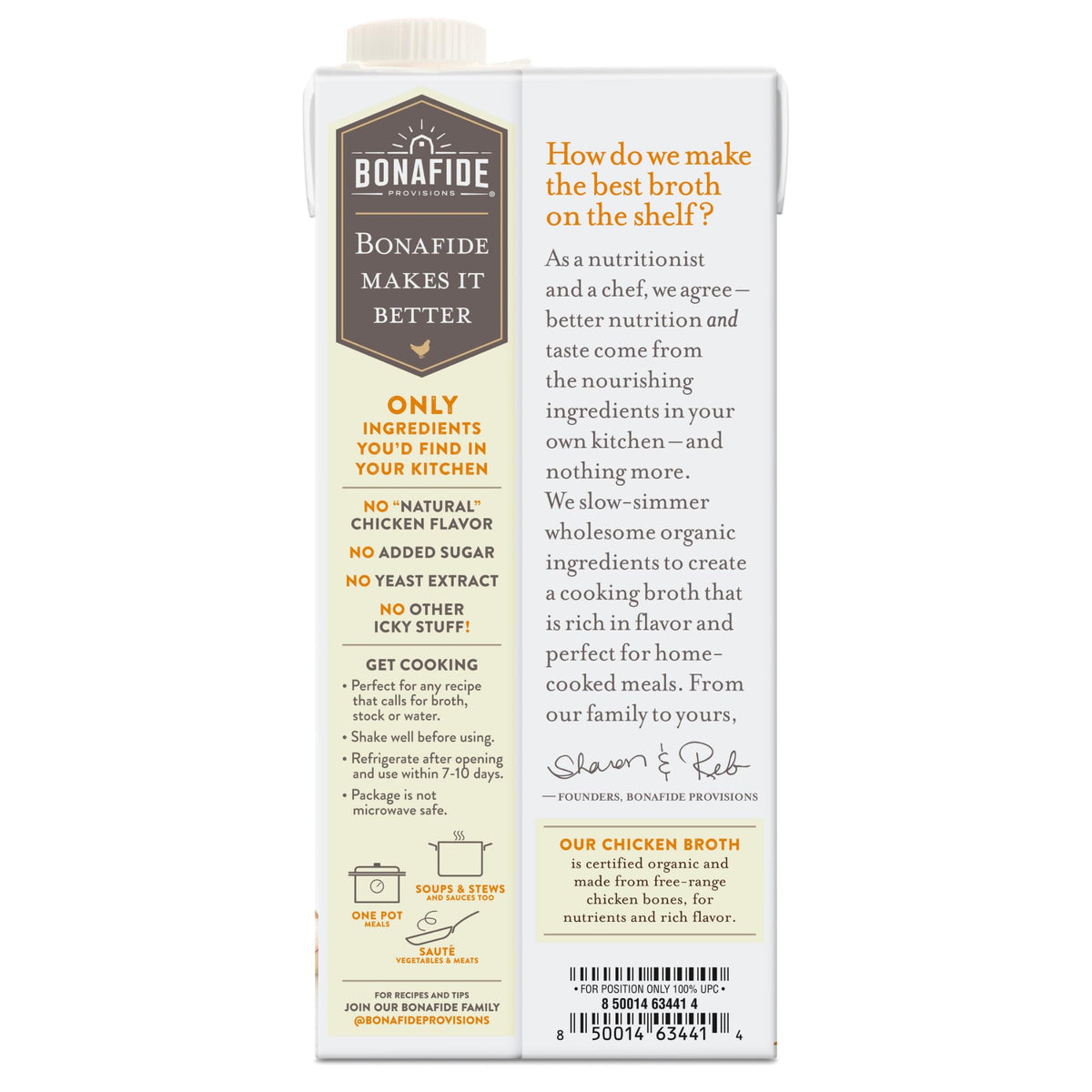 Bonafide Provisions No Salt Added Organic Chicken Broth, Shelf Stable 32 fl oz