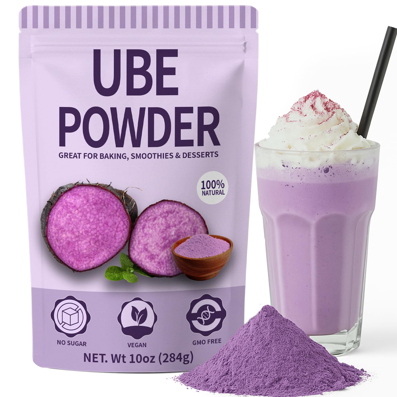 10oz Pure Natural Purple Ube Powder, Yam Powder for Baking, Purple Sweet Potato Food Coloring Powder, No Sugar, Vegan & Sourced 