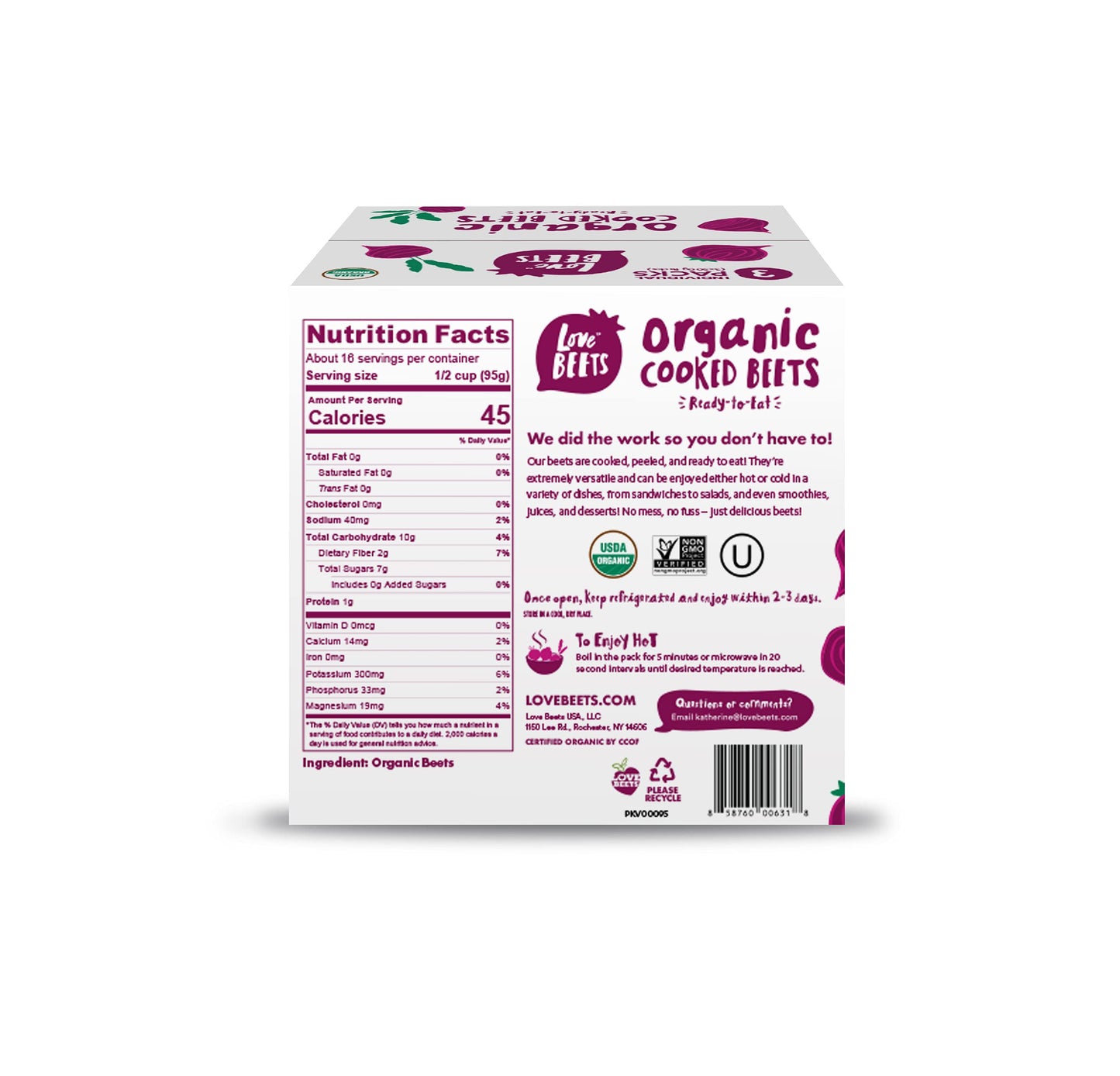 Love Beets Organic Cooked Beets, Non-GMO, No Added Sugar, 500g (3 Pack) - Rich in Antioxidants, Kosher, USA Grown