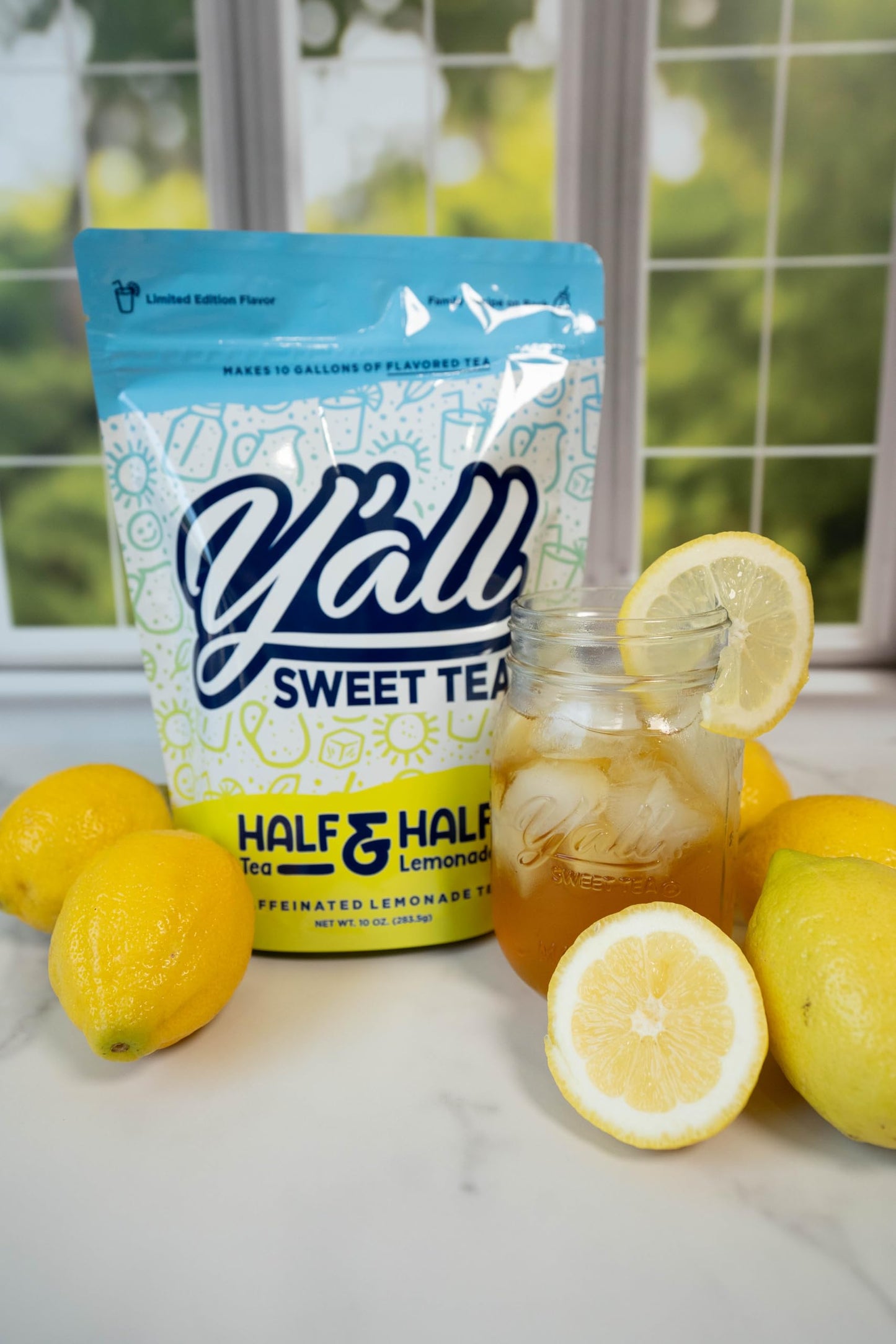 Yall Sweet Tea Half Sweet Tea Half Lemonade Iced Tea Bags, 1 Gallon Size, 10 Bags Per Pack, Caffeinated, Southern Brew