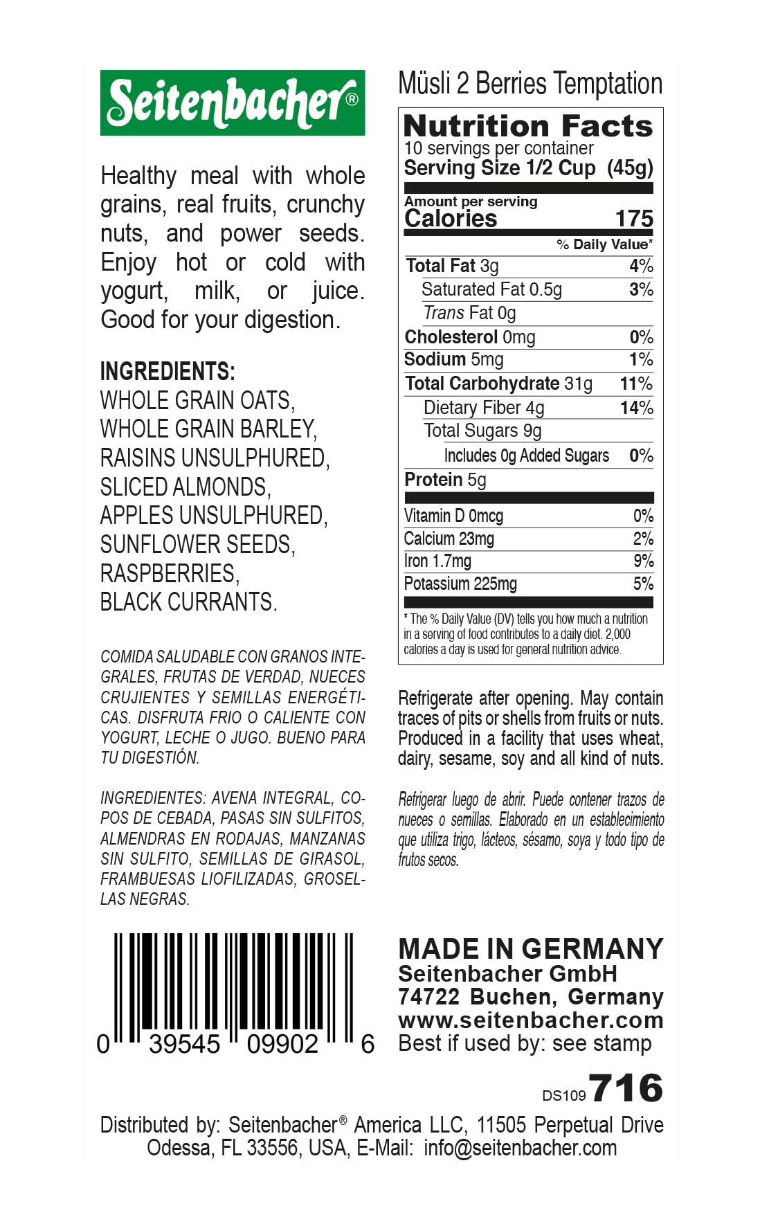 Seitenbacher Muesli #2 Berries Temptation, 16 Ounce (6-Pack)