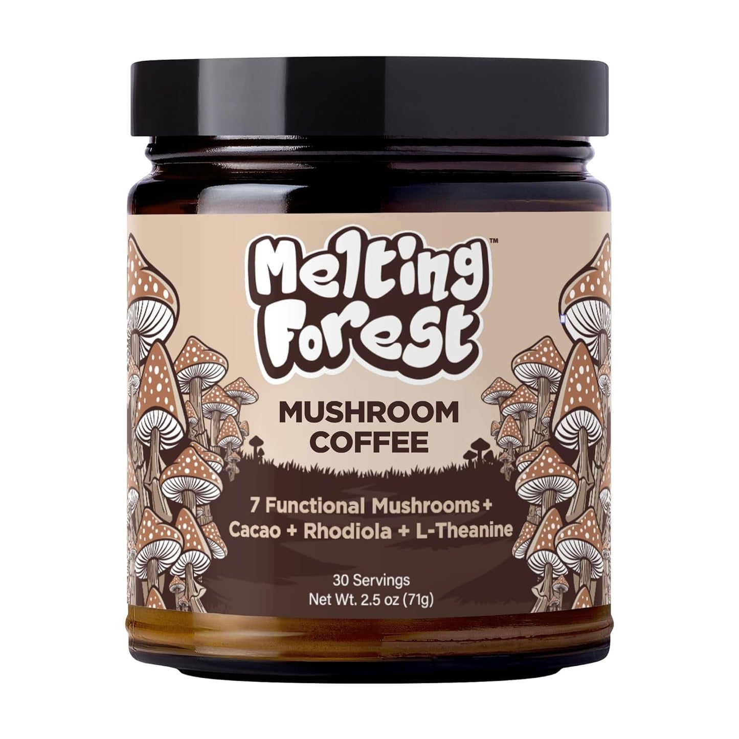 Melting Forest Mushroom Coffee  with 7 Functional Mushrooms  Cacao  Rhodiola  L-Theanine  Reishi & Lions Mane  Stress Relieving  Focus  Cognitive Function & Mental Clarity (30 Servings)