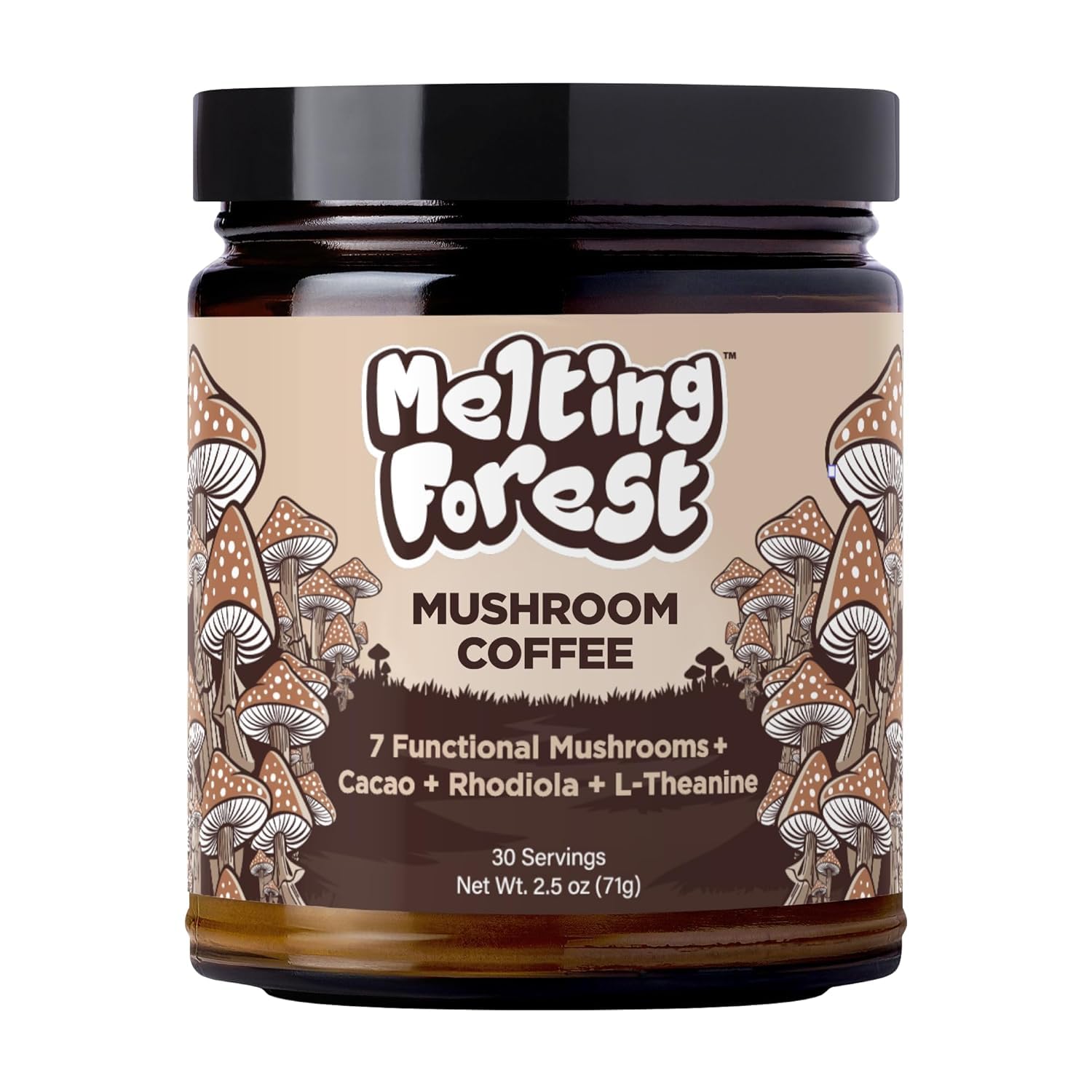 Melting Forest Mushroom Coffee  with 7 Functional Mushrooms  Cacao  Rhodiola  L-Theanine  Reishi & Lions Mane  Stress Relieving  Focus  Cognitive Function & Mental Clarity (30 Servings)