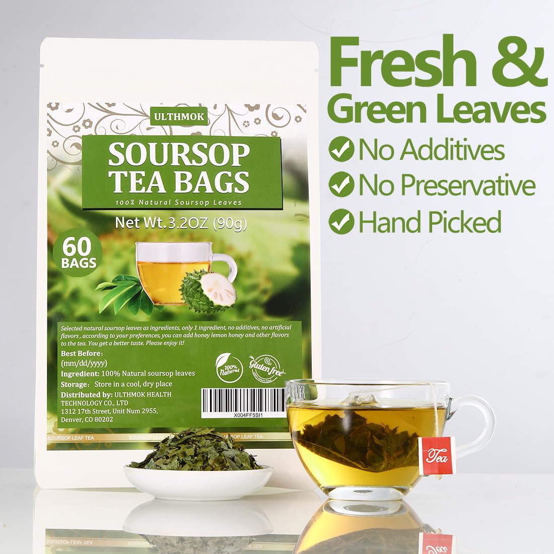enhanced 60 Soursop Tea Bags  Made with 100% Natural Graviola Leaves  Hoja Guanabana Tea  No Additives & Caffeine Free.